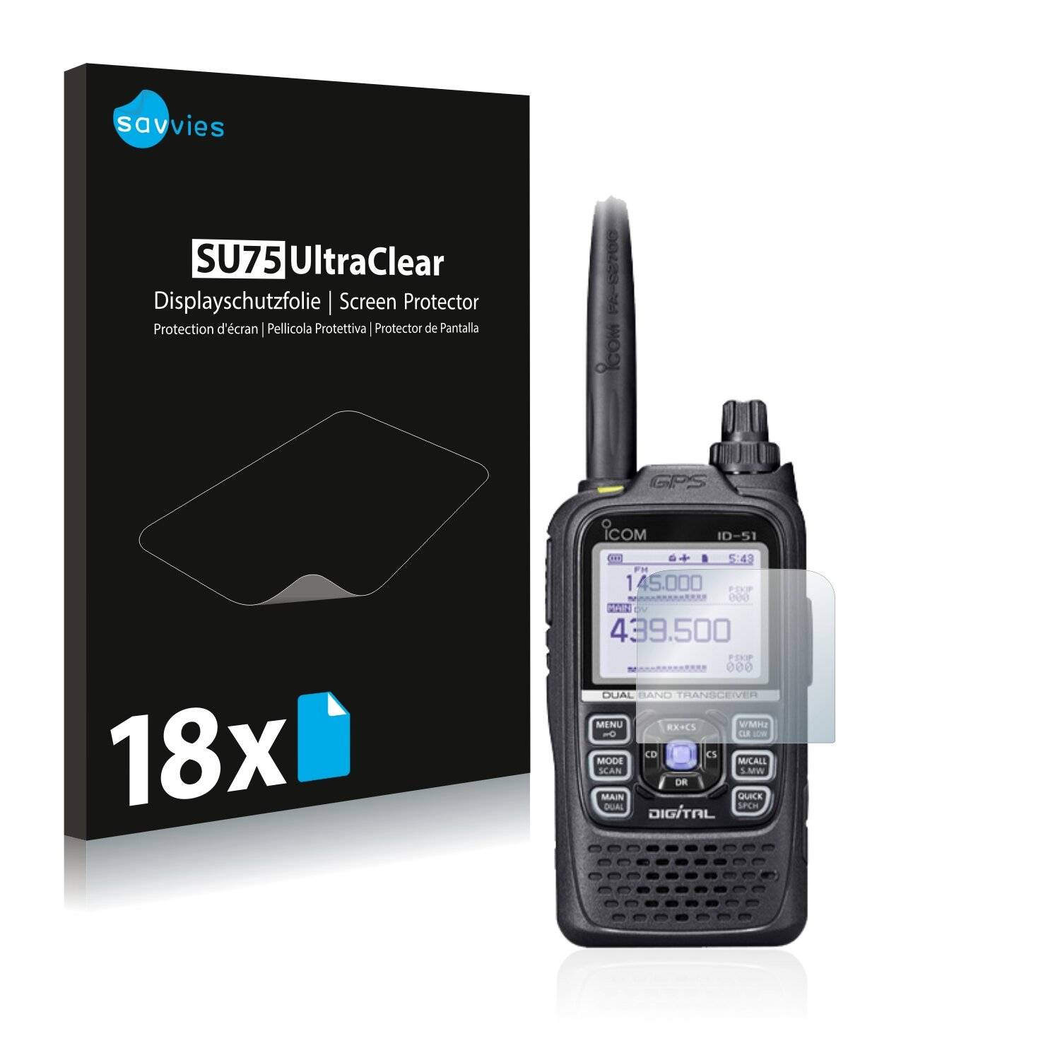18x Savvies SU75 Displayschutzfolie für Icom ID-51E Plus