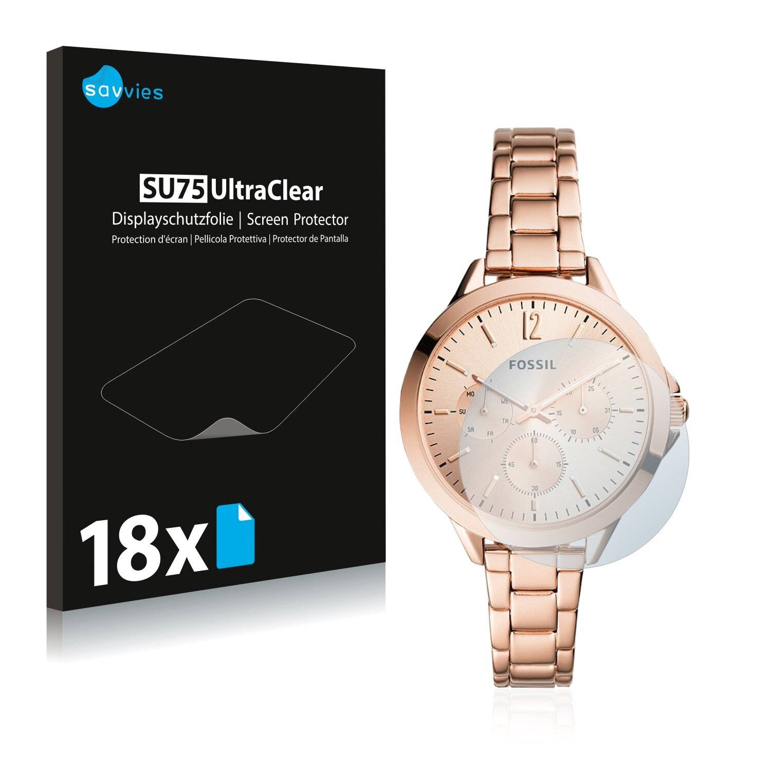 18x Savvies SU75 Displayschutzfolie für Fossil Hybrid