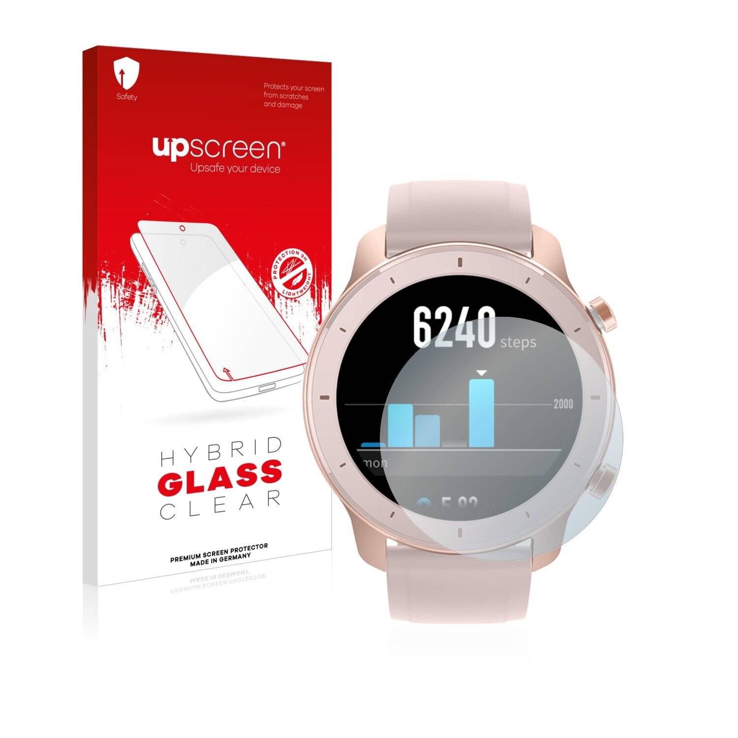 upscreen Hybrid Glass Clear Premium Schutzglas Folie für Huami Amazfit GTR (42