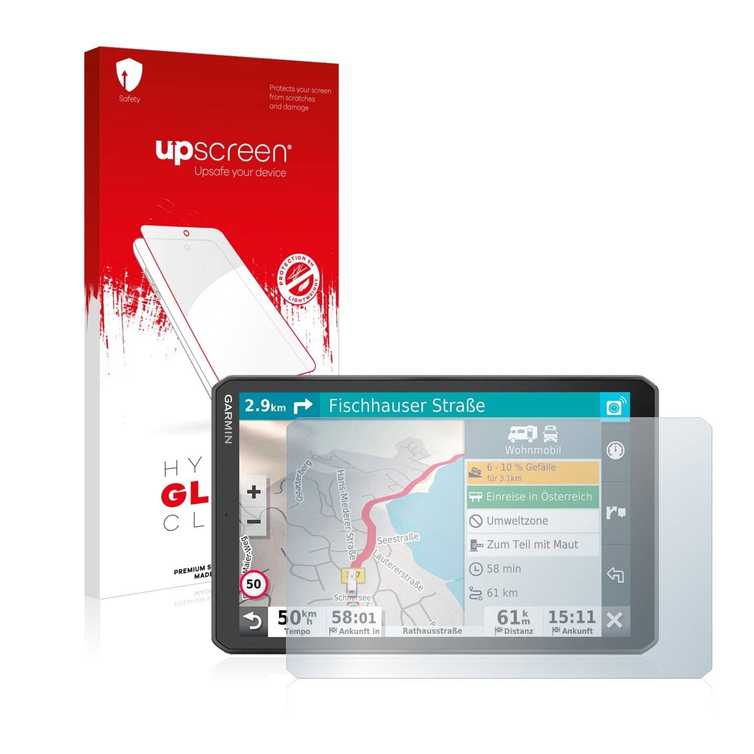upscreen Hybrid Glass Clear Premium Schutzglas Folie für Garmin Camper
