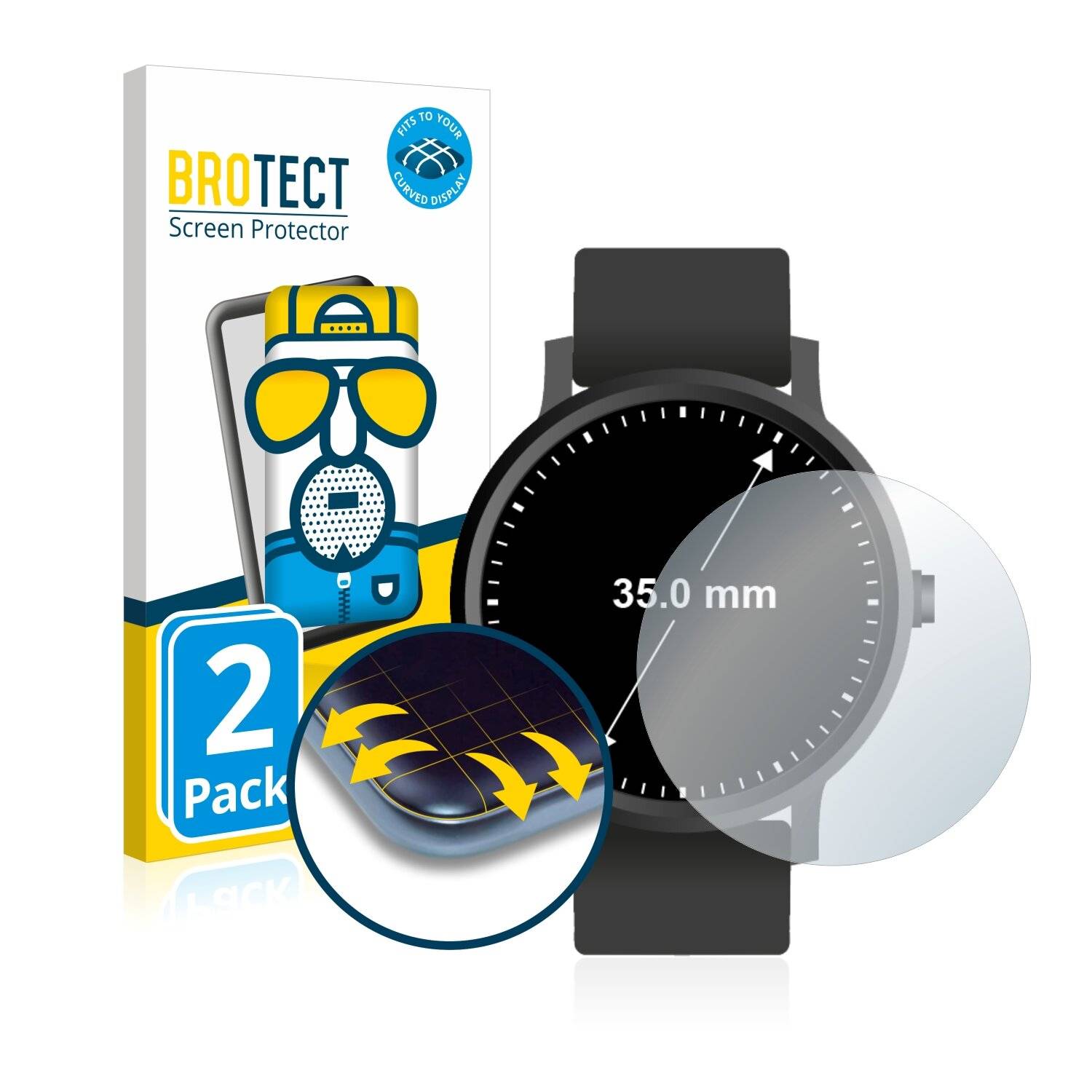 2x BROTECT Flex Matte Full-Cover Displayschutzfolie für Armbanduhren (Kreisrund,