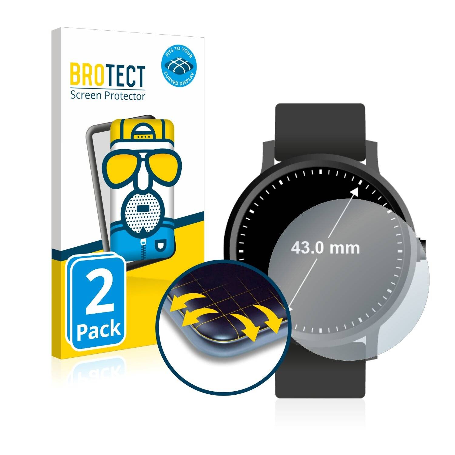 2x BROTECT Flex Matte Full-Cover Displayschutzfolie für Armbanduhren (Kreisrund,