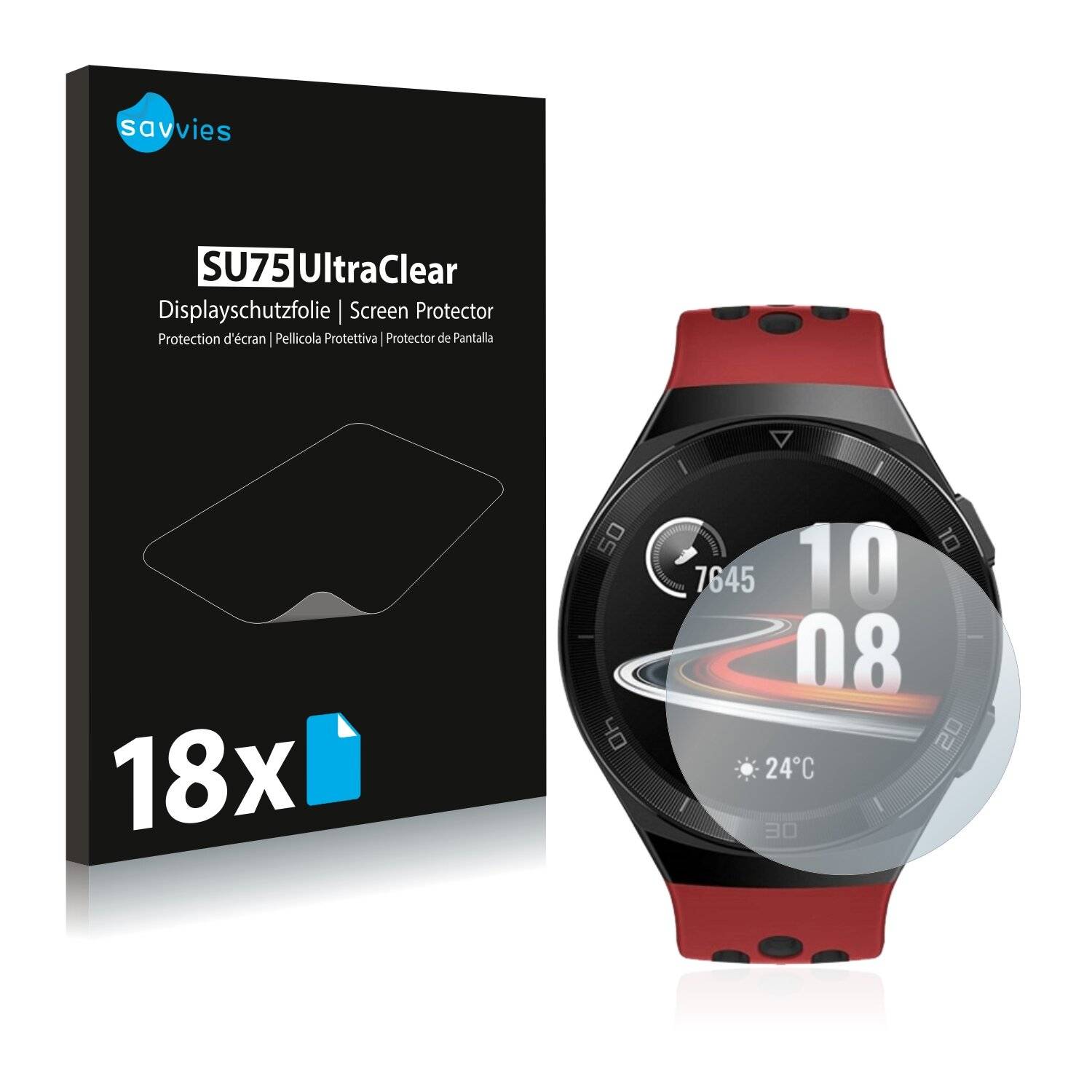 18x Savvies SU75 Displayschutzfolie für Huawei Watch GT