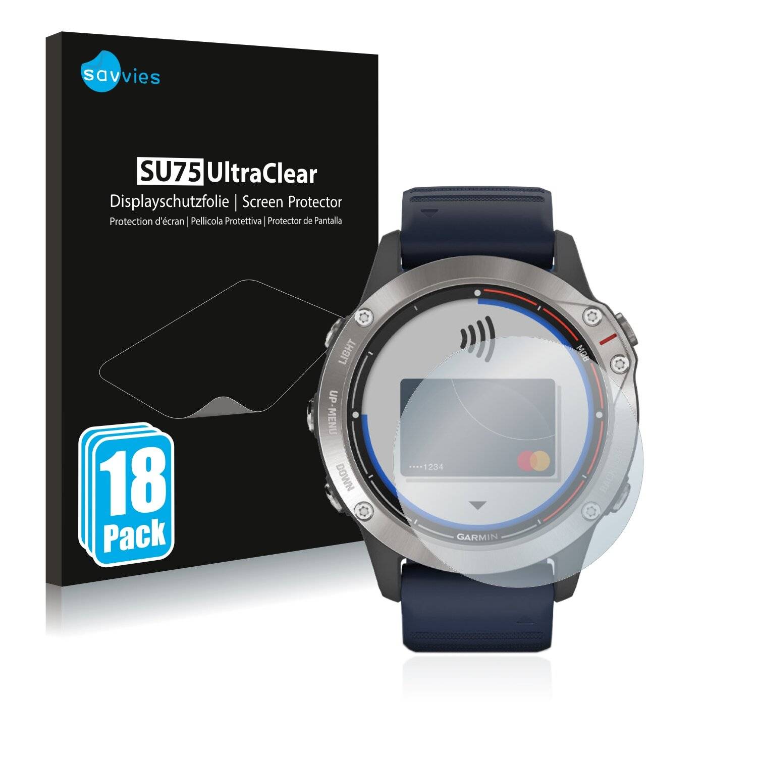 18x Savvies SU75 Displayschutzfolie für Garmin quatix