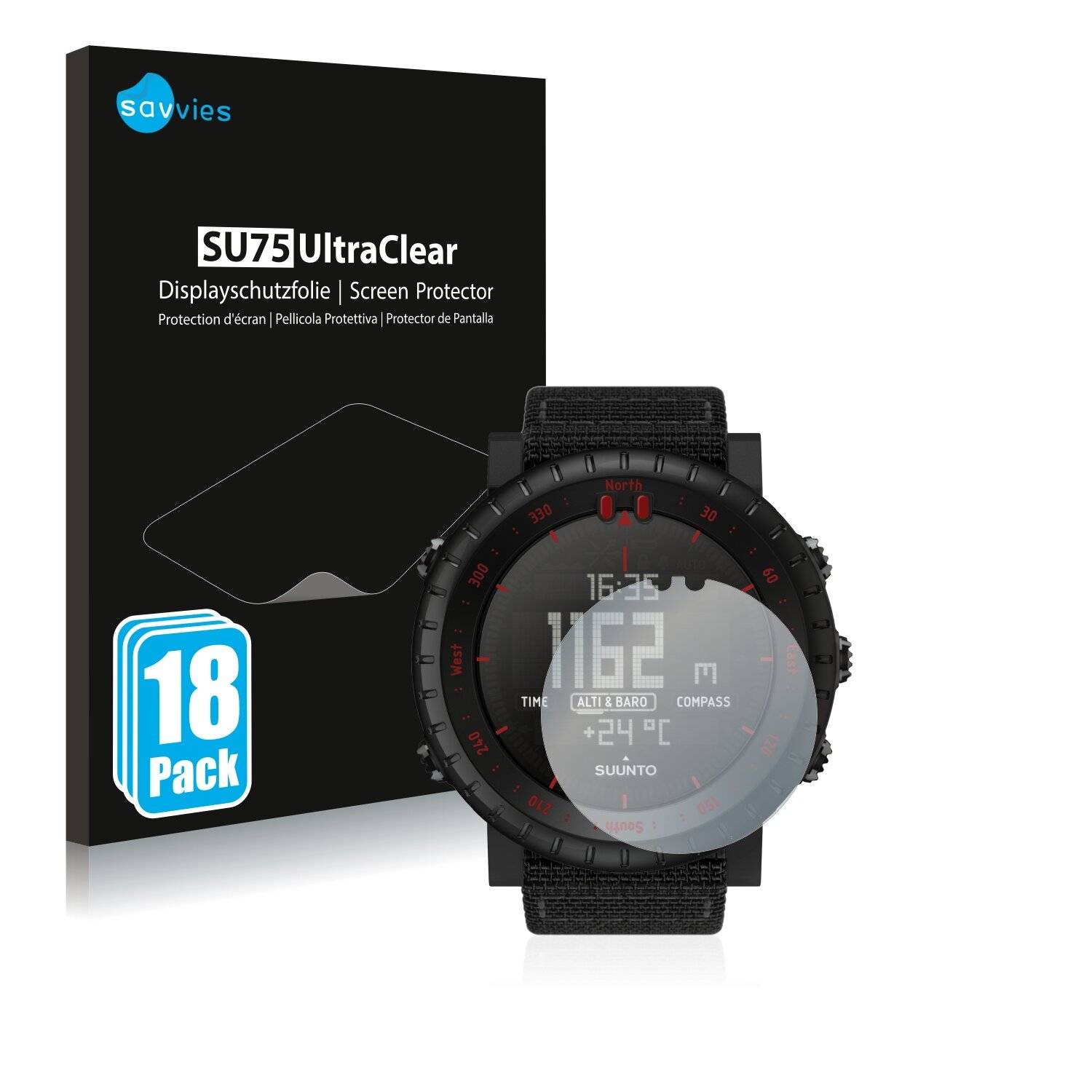 18x Savvies SU75 Displayschutzfolie für Suunto Core Black