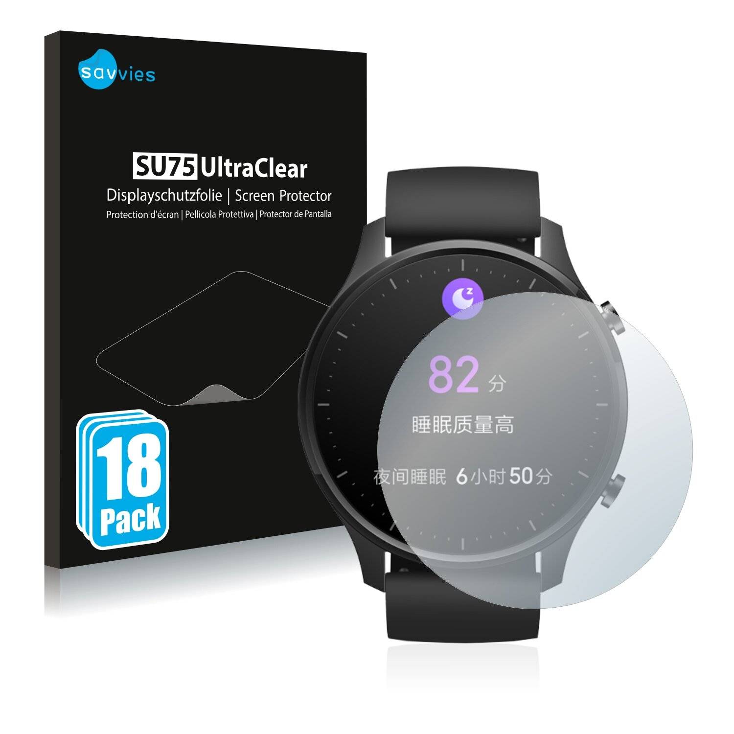 18x Savvies SU75 Displayschutzfolie für Xiaomi Mi Watch
