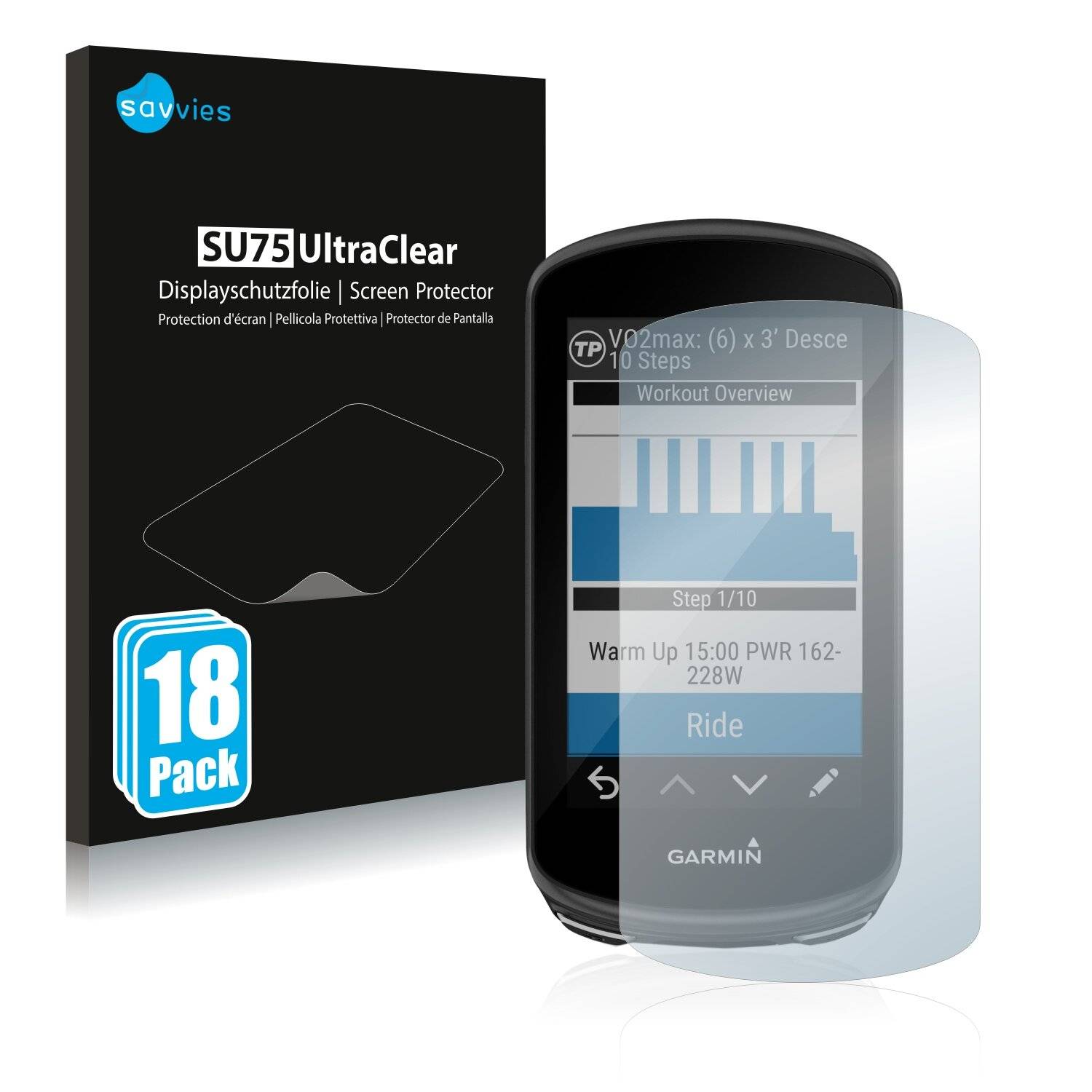 18x Savvies SU75 Displayschutzfolie für Garmin Edge 1030