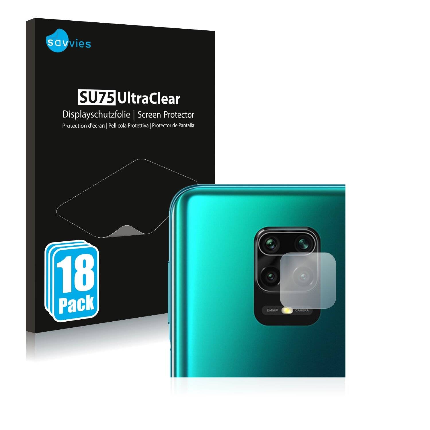 18x Savvies SU75 Displayschutzfolie für Xiaomi Redmi Note 9 Pro Max (NUR