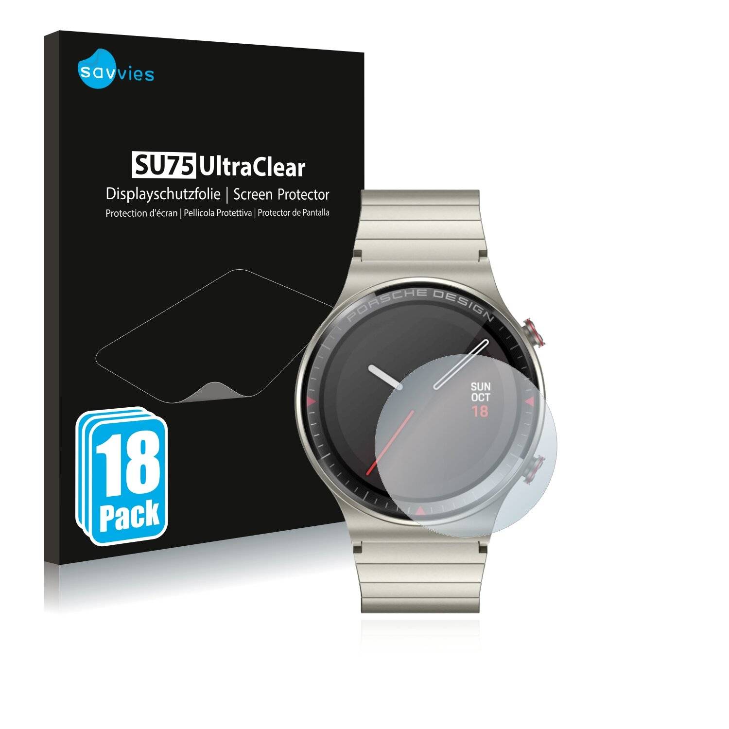 18x Savvies SU75 Displayschutzfolie für Huawei Watch GT 2 Porsche