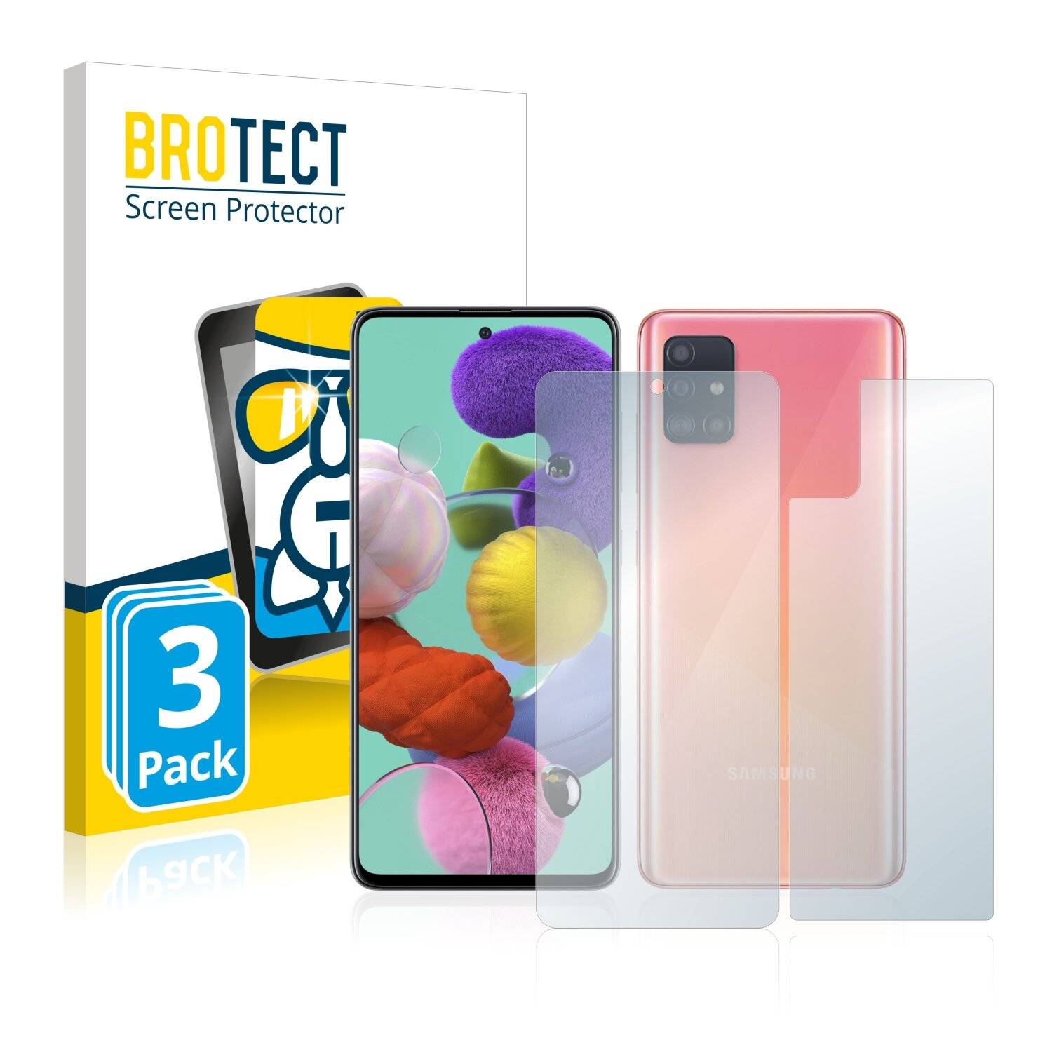 3x BROTECT AirGlass Schutzglas Folie für Samsung Galaxy A51 5G (Vorder +