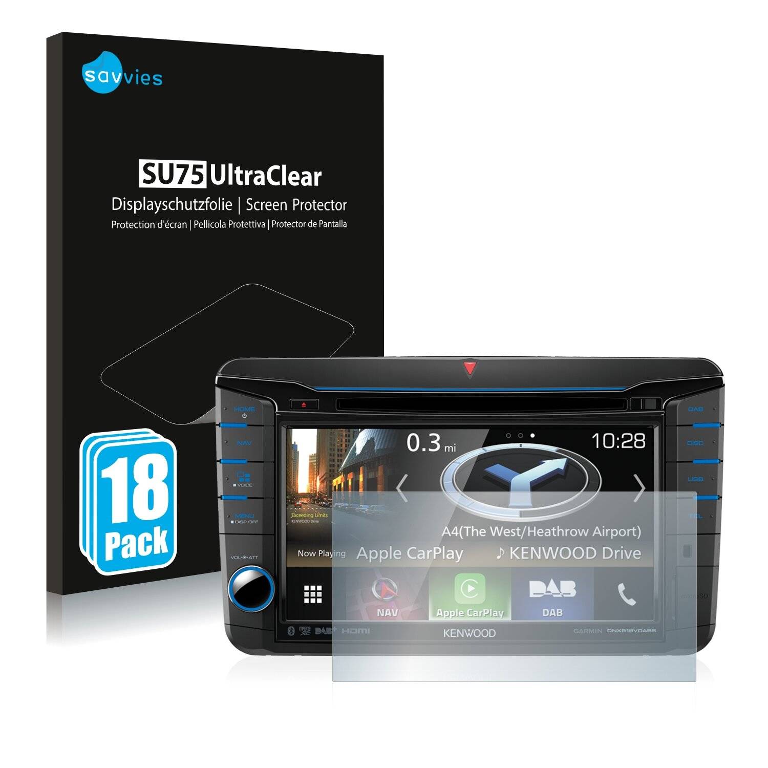 18x Savvies SU75 Displayschutzfolie für Kenwood