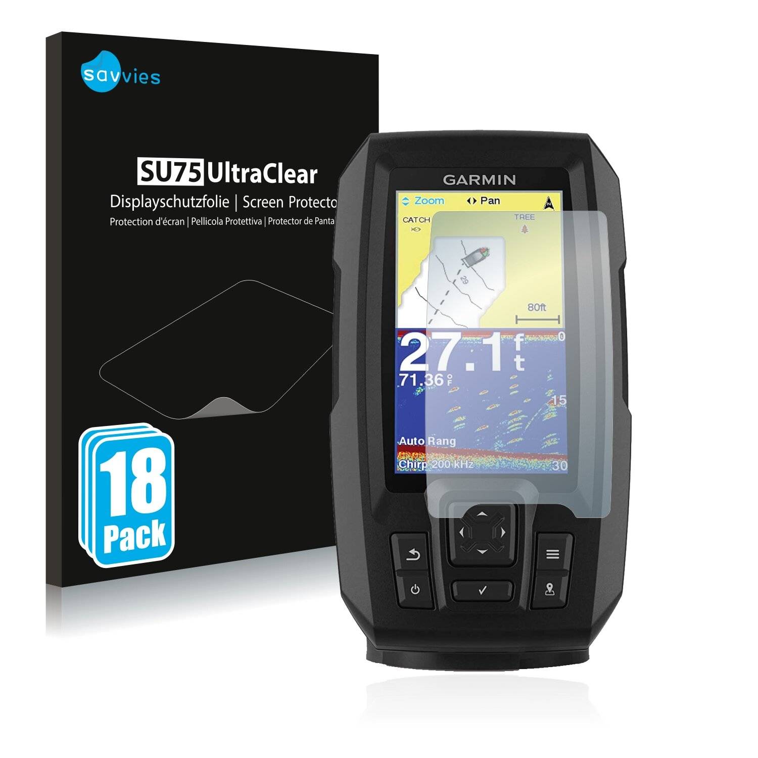 18x Savvies SU75 Displayschutzfolie für Garmin Striker Vivid