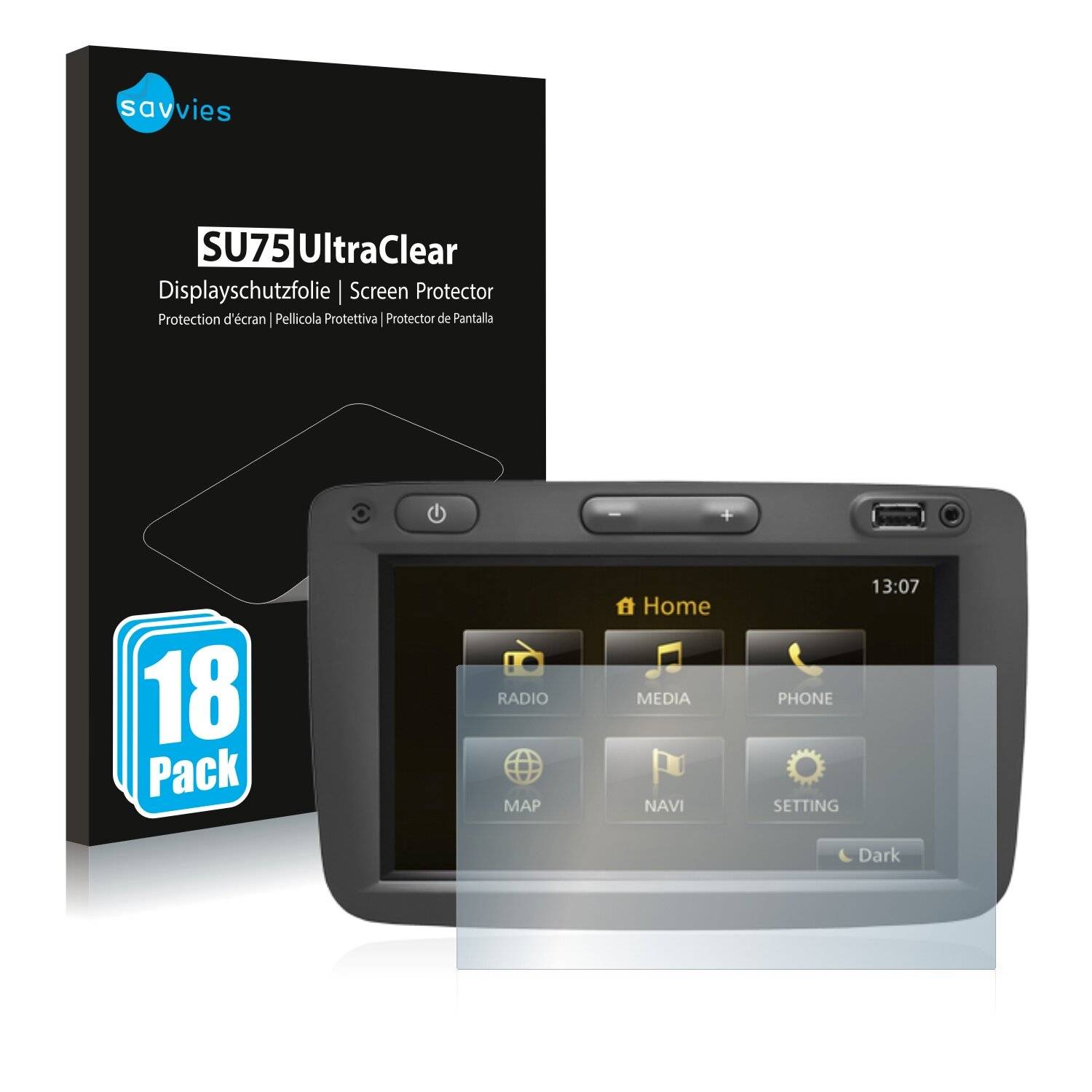 18x Savvies SU75 Displayschutzfolie für Dacia Duster 2 2019 Infotainment