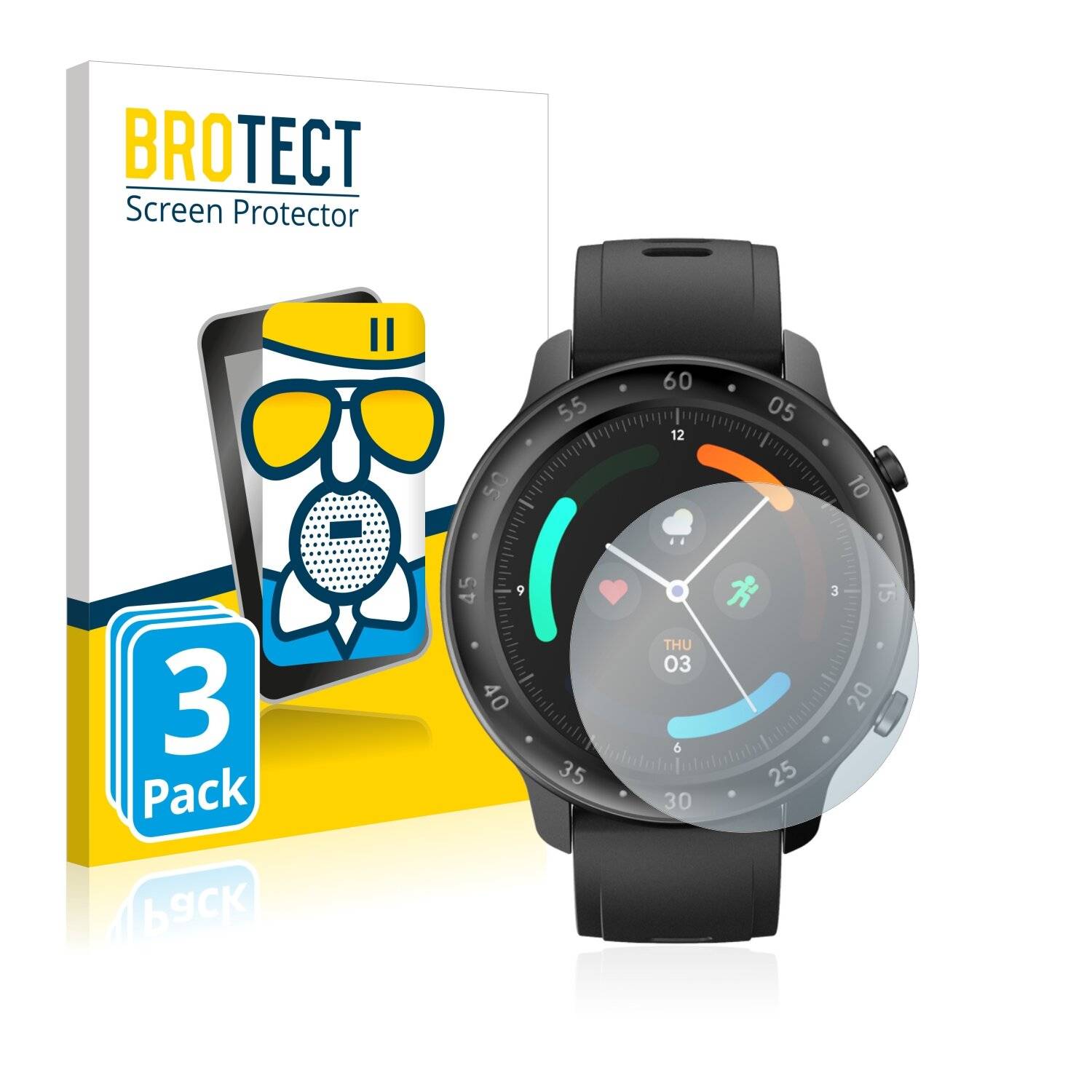 3x BROTECT AirGlass Matte Schutzglas Folie für Mobvoi Ticwatch