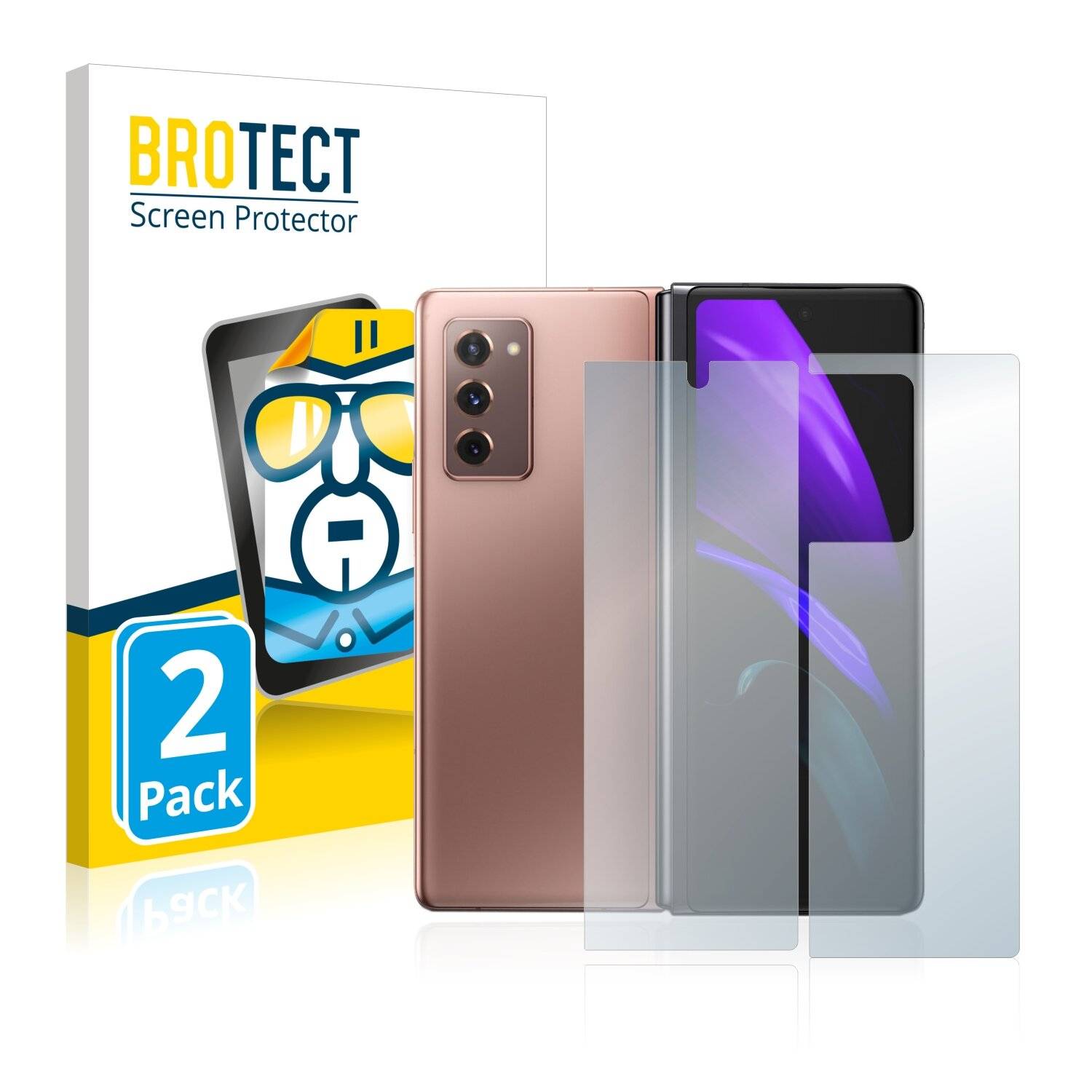 2x BROTECT HD-Clear Displayschutzfolie für Samsung Galaxy Z Fold 2 5G (Vorder +