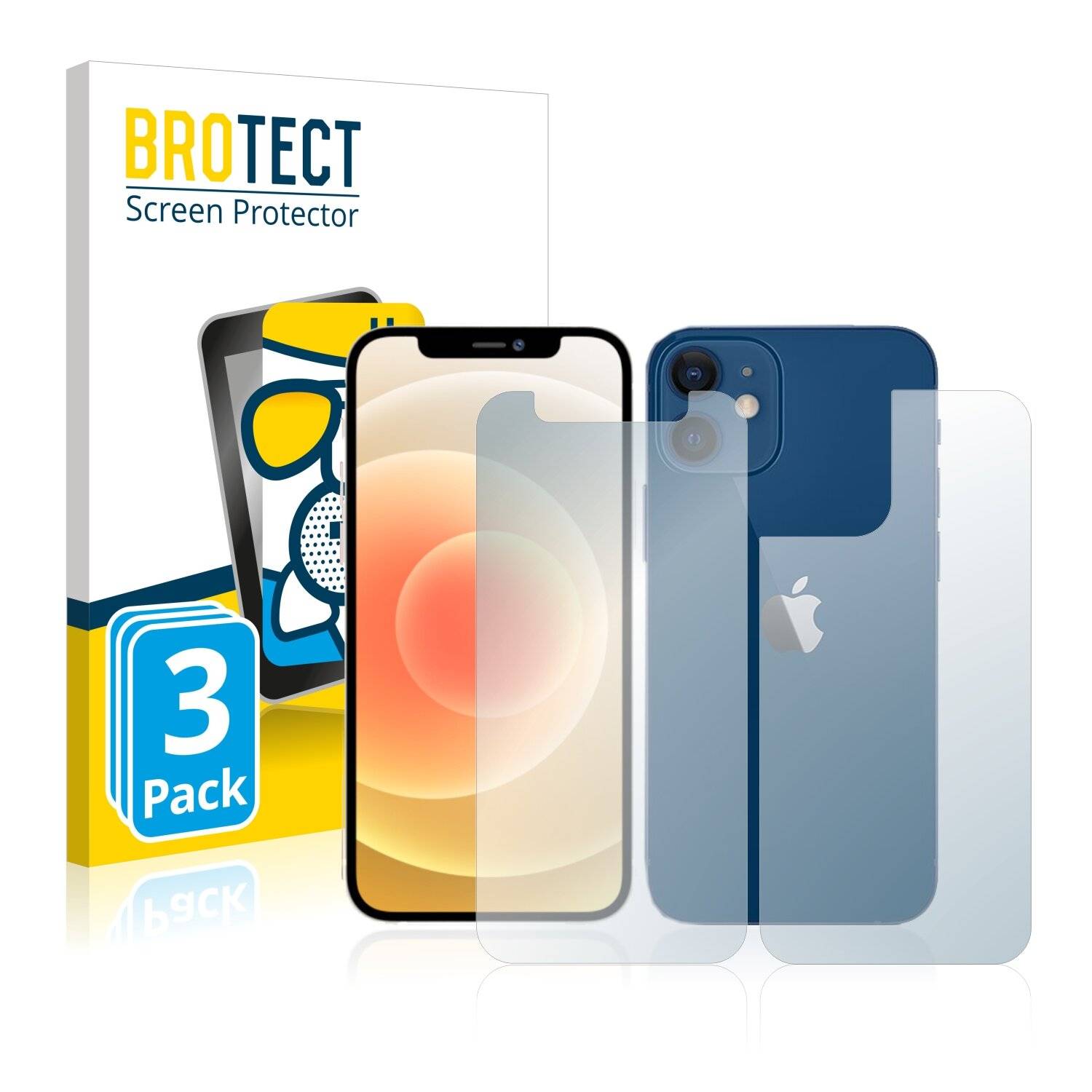 3x BROTECT AirGlass Matte Schutzglas Folie für Apple iPhone 12 mini (Vorder +