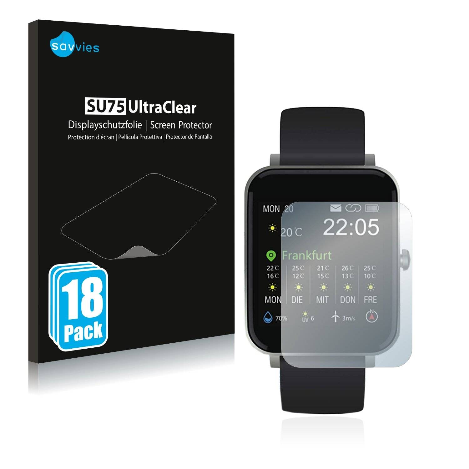 18x Savvies SU75 Displayschutzfolie für Zagzog Smartwatch