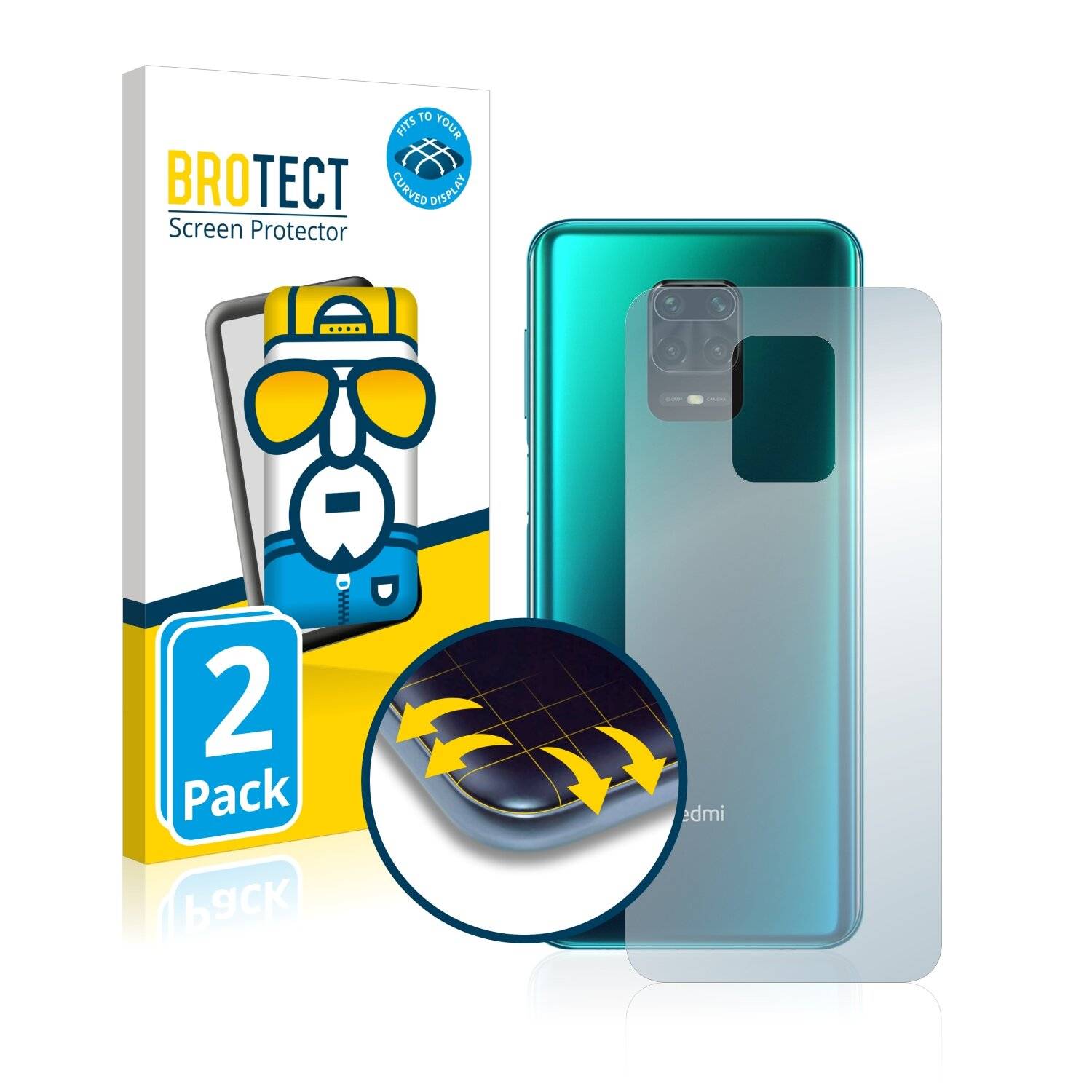 2x BROTECT Flex Full-Cover Displayschutzfolie für Xiaomi Redmi Note 9 Pro Max