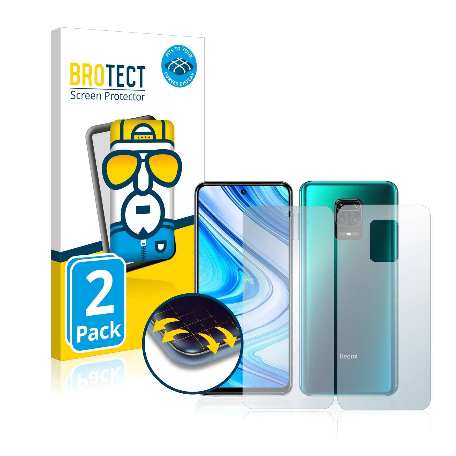 2x BROTECT Flex Full-Cover Displayschutzfolie für Xiaomi Redmi Note 9S (Vorder +