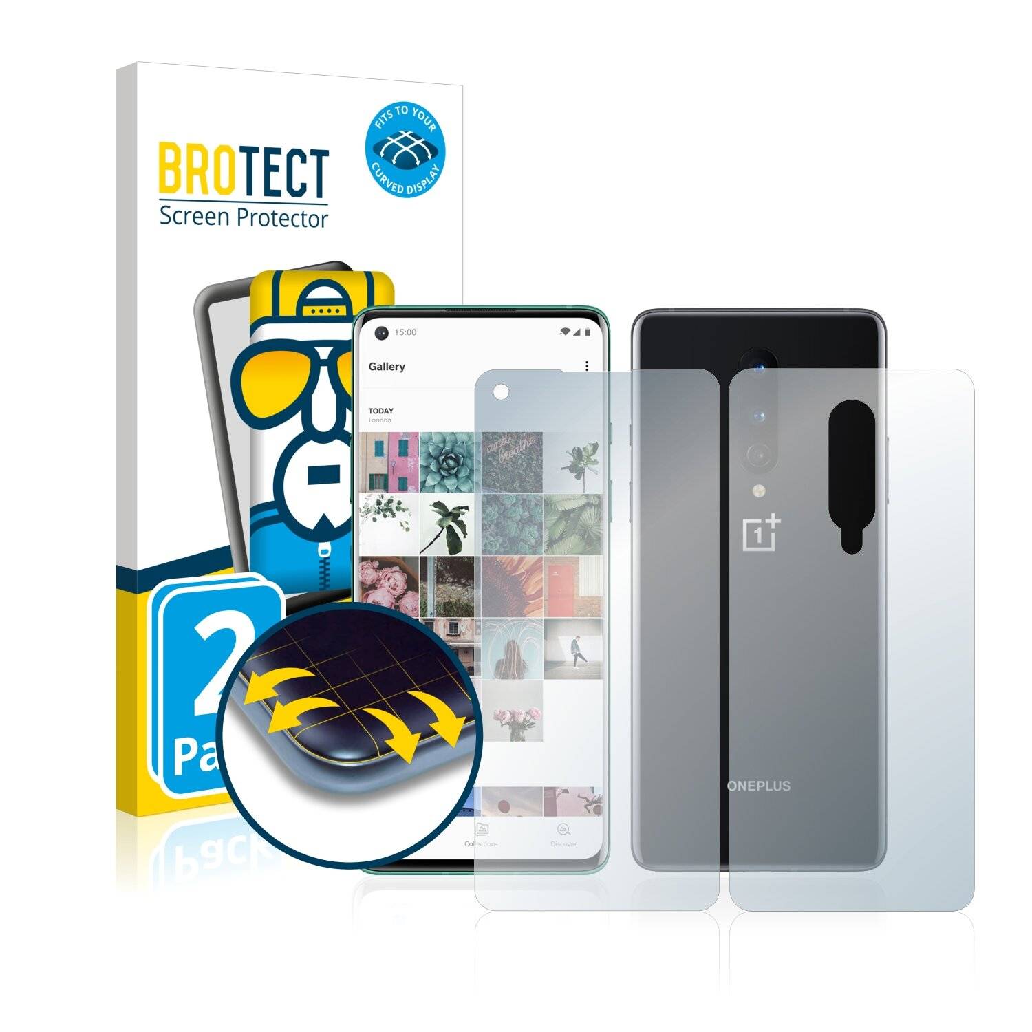 2x BROTECT Flex Full-Cover Displayschutzfolie für OnePlus 8 (Vorder +