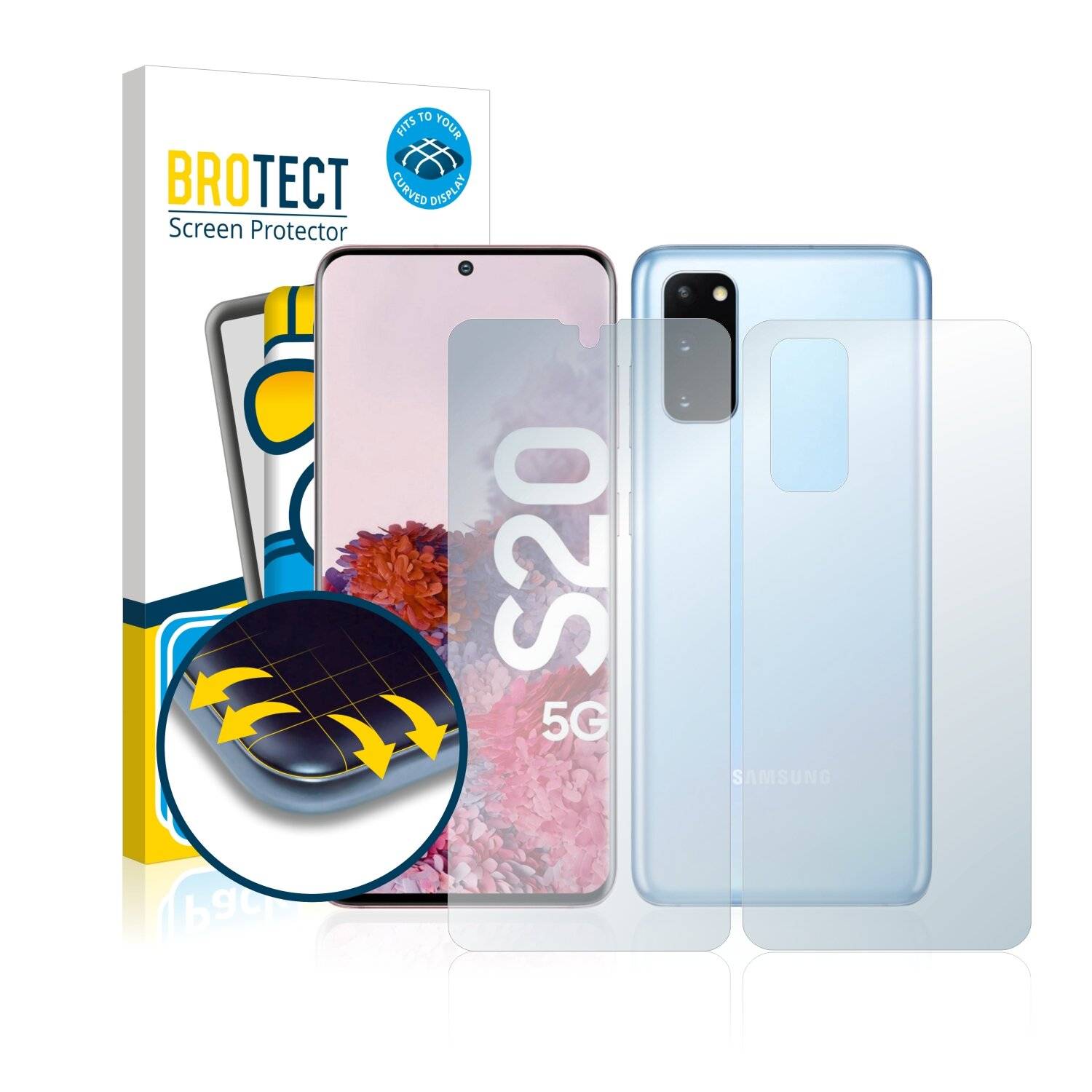 2x BROTECT Flex Full-Cover Displayschutzfolie für Samsung Galaxy S20 5G (Vorder +
