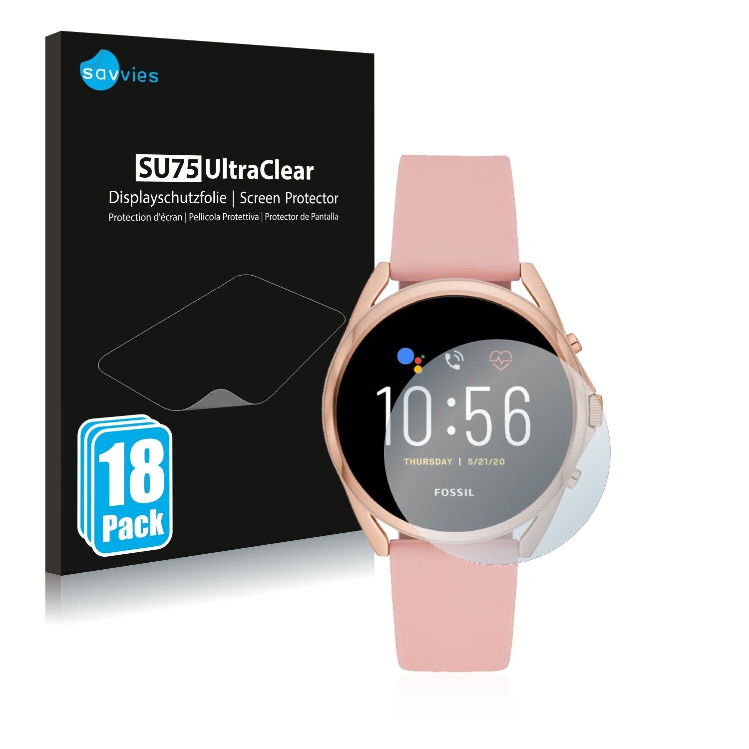 18x Savvies SU75 Displayschutzfolie für Fossil Gen 5