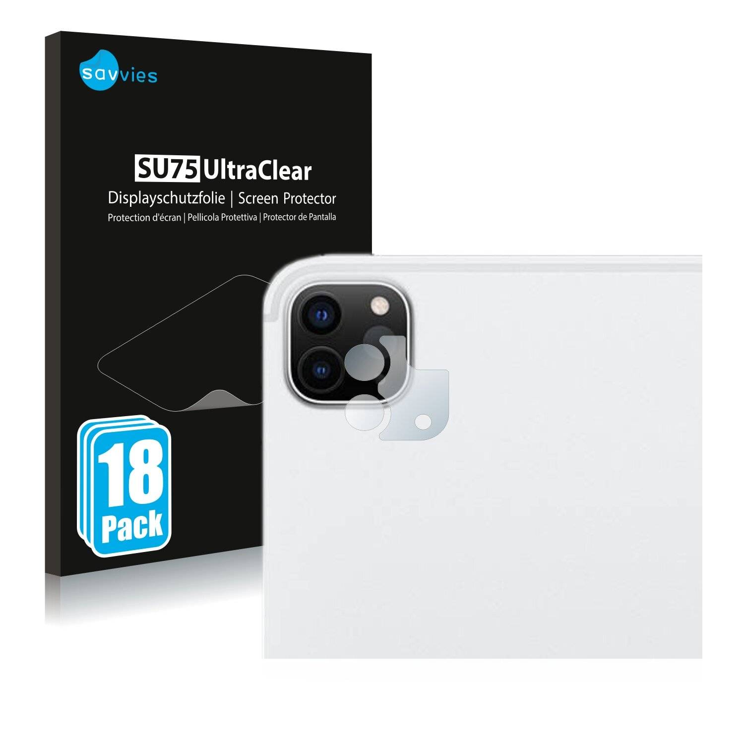 18x Savvies SU75 Displayschutzfolie für Apple iPad Pro 12.9 WiFi Cellular 2020 (NUR Kamera,