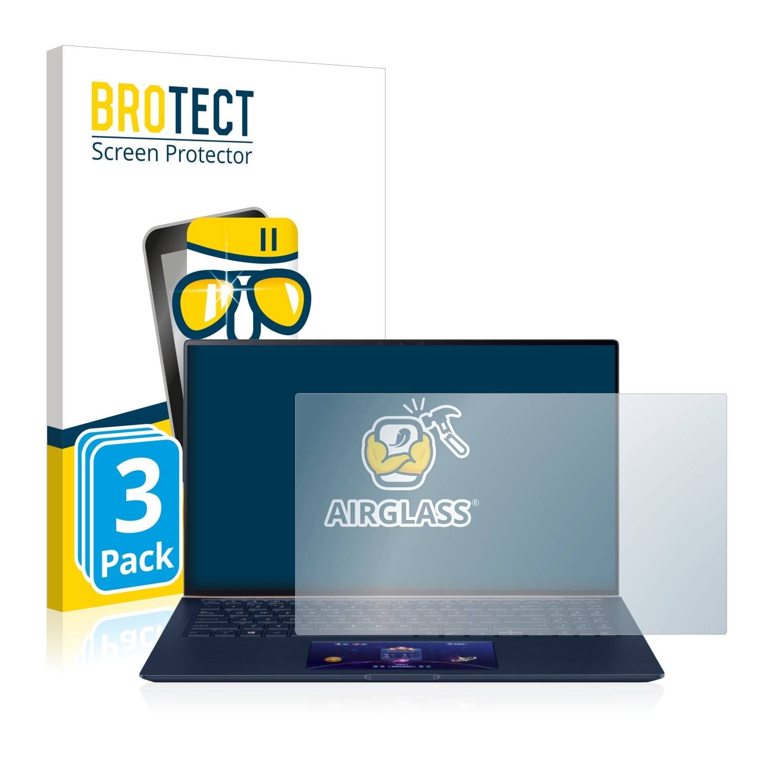 3x BROTECT AirGlass Schutzglas Folie für Asus ZenBook 15 UX534FT (NUR Touch