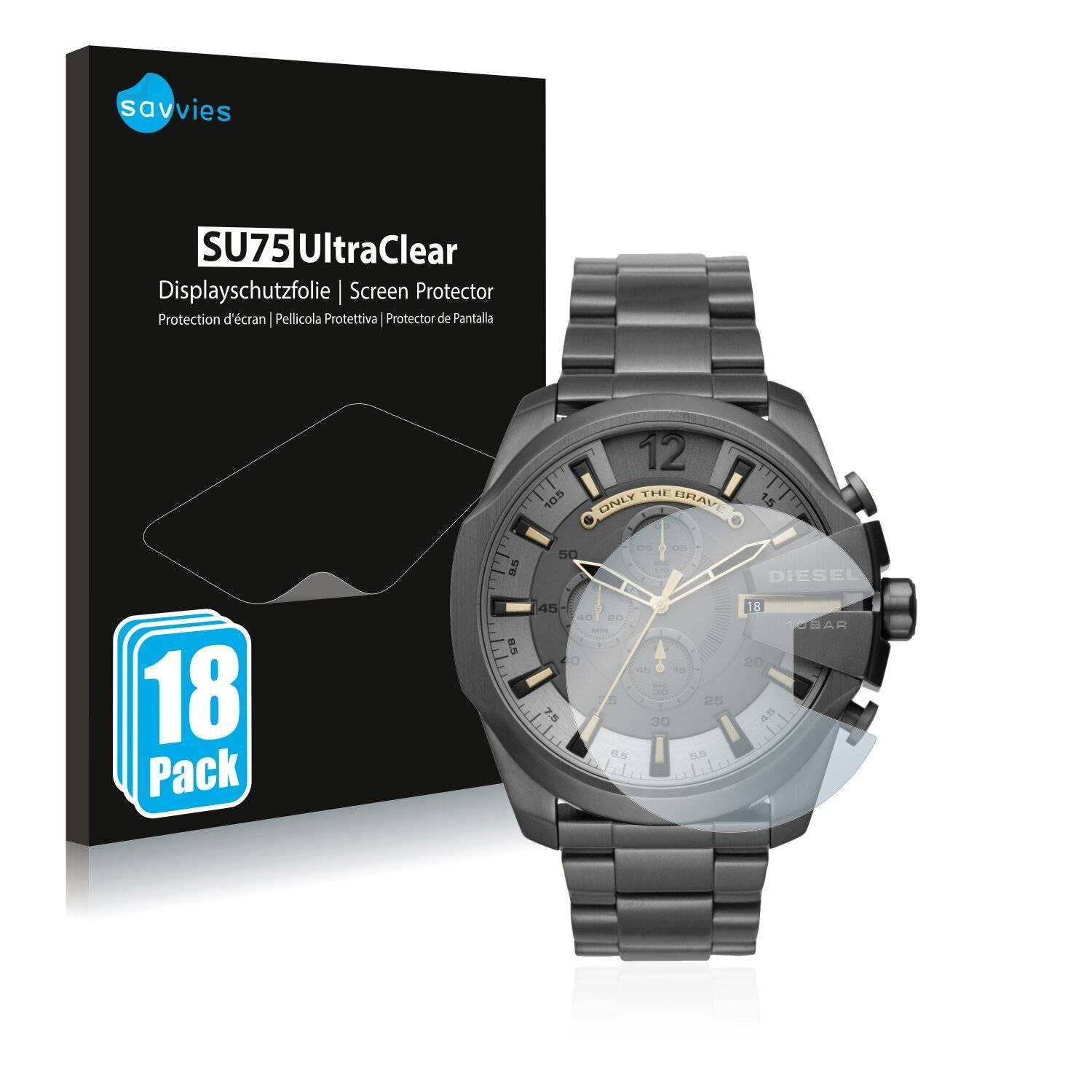 18x Savvies SU75 Displayschutzfolie für Diesel Chronograph