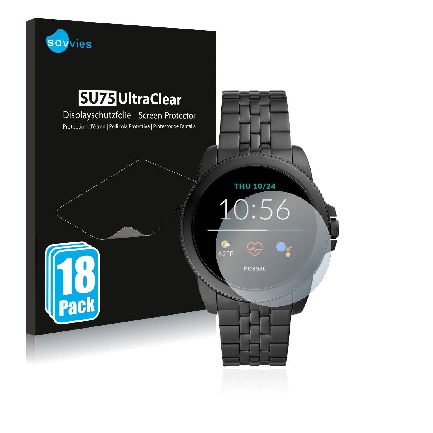18x Savvies SU75 Displayschutzfolie für Fossil Gen