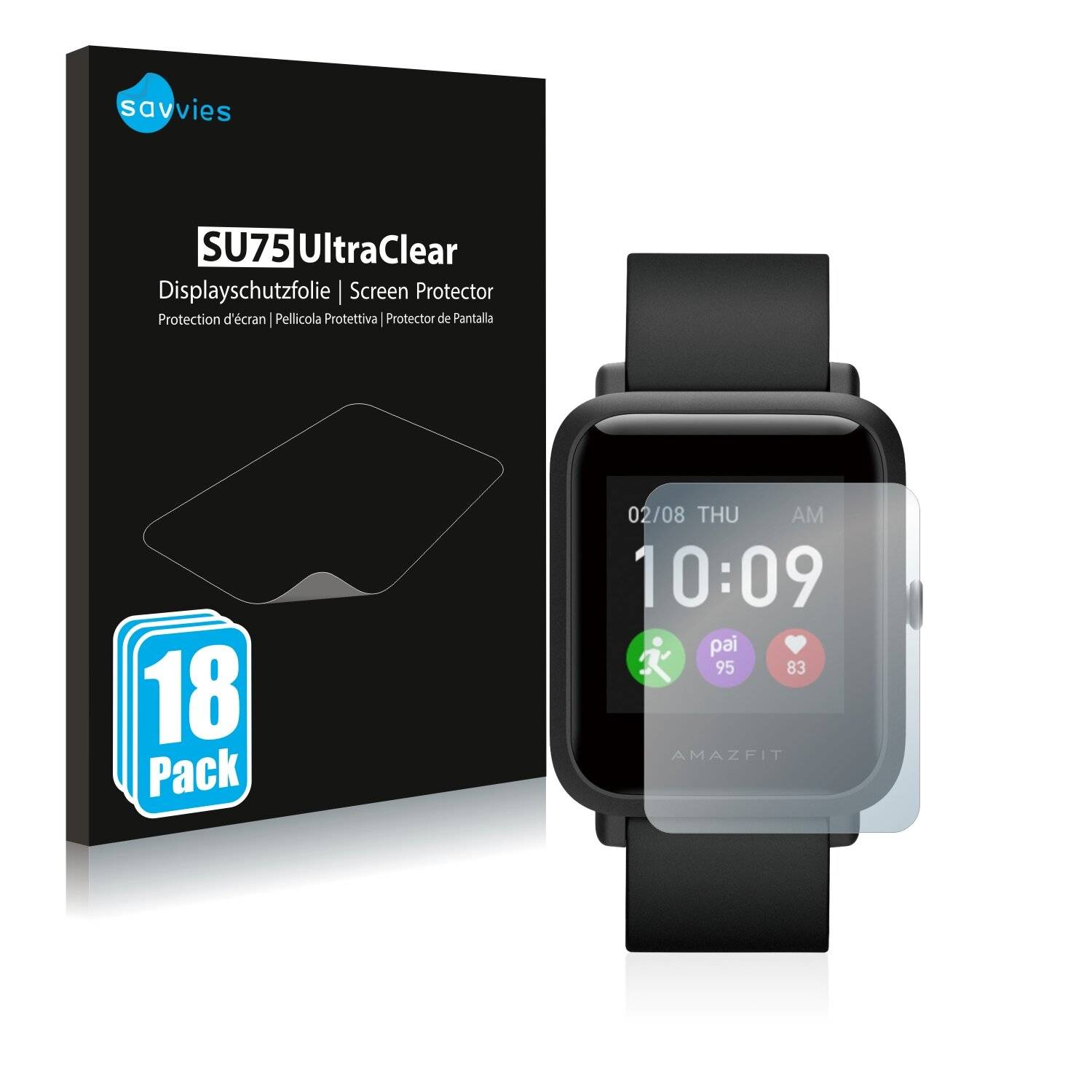 18x Savvies SU75 Displayschutzfolie für Huami Amazfit Bip S