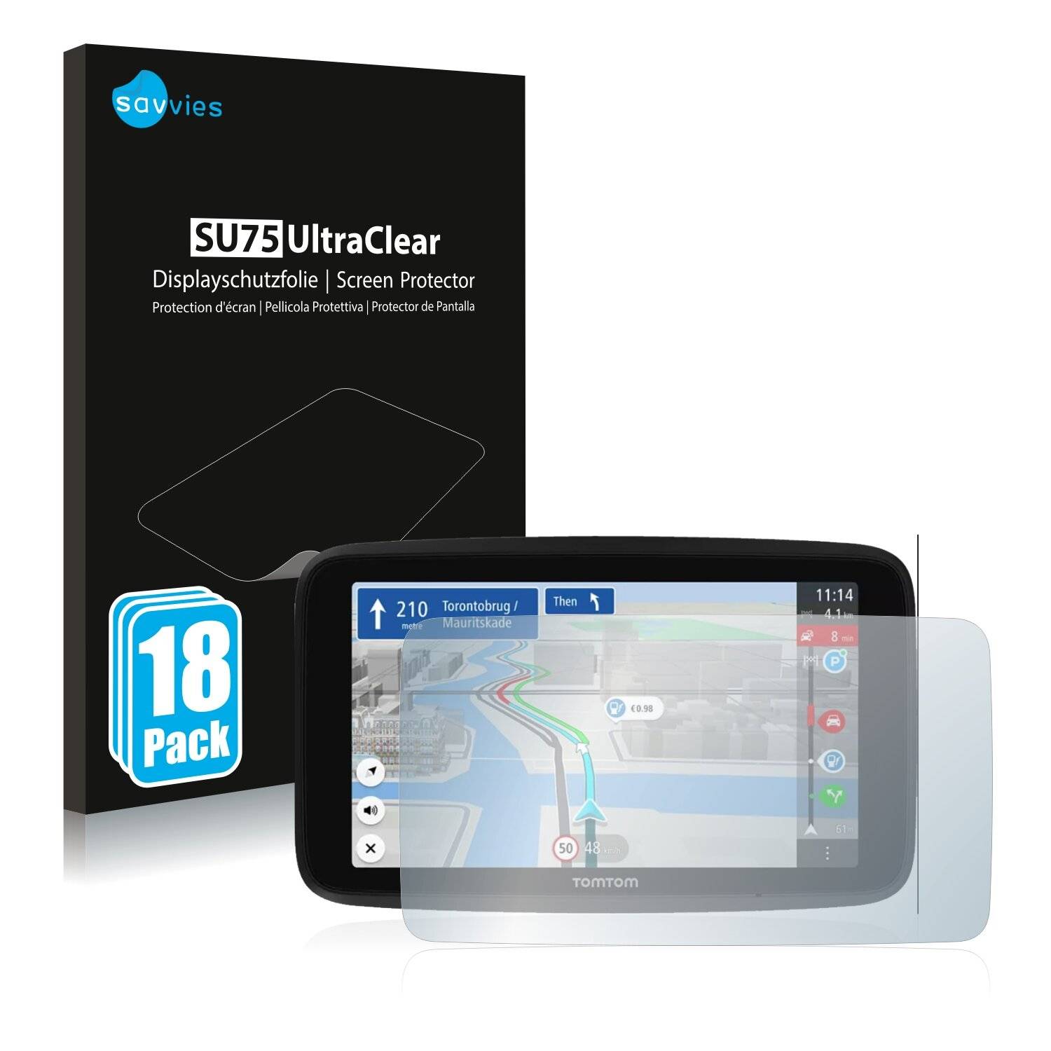 18x Savvies SU75 Displayschutzfolie für TomTom GO Discover
