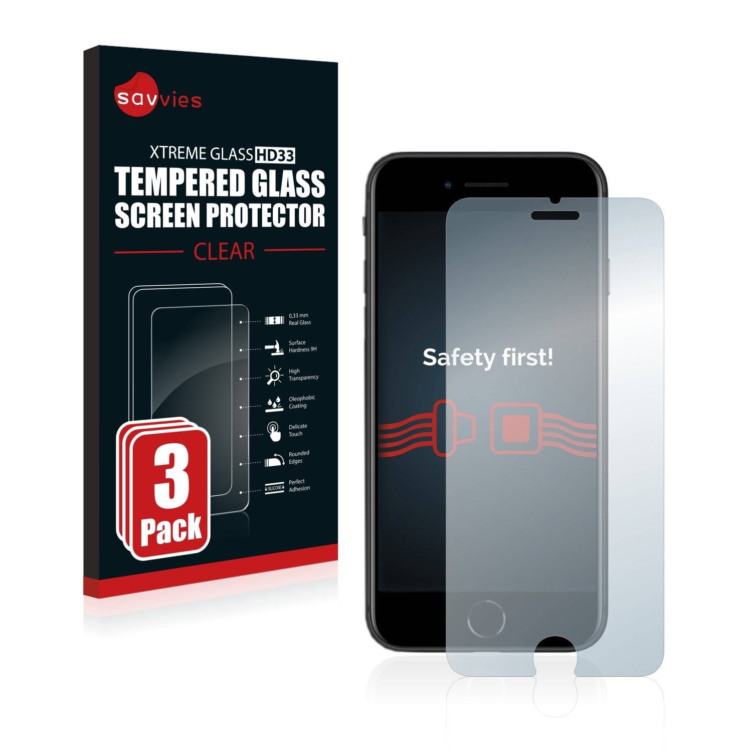 3x Savvies HD33 Clear Schutzglas für Apple iPhone SE 2