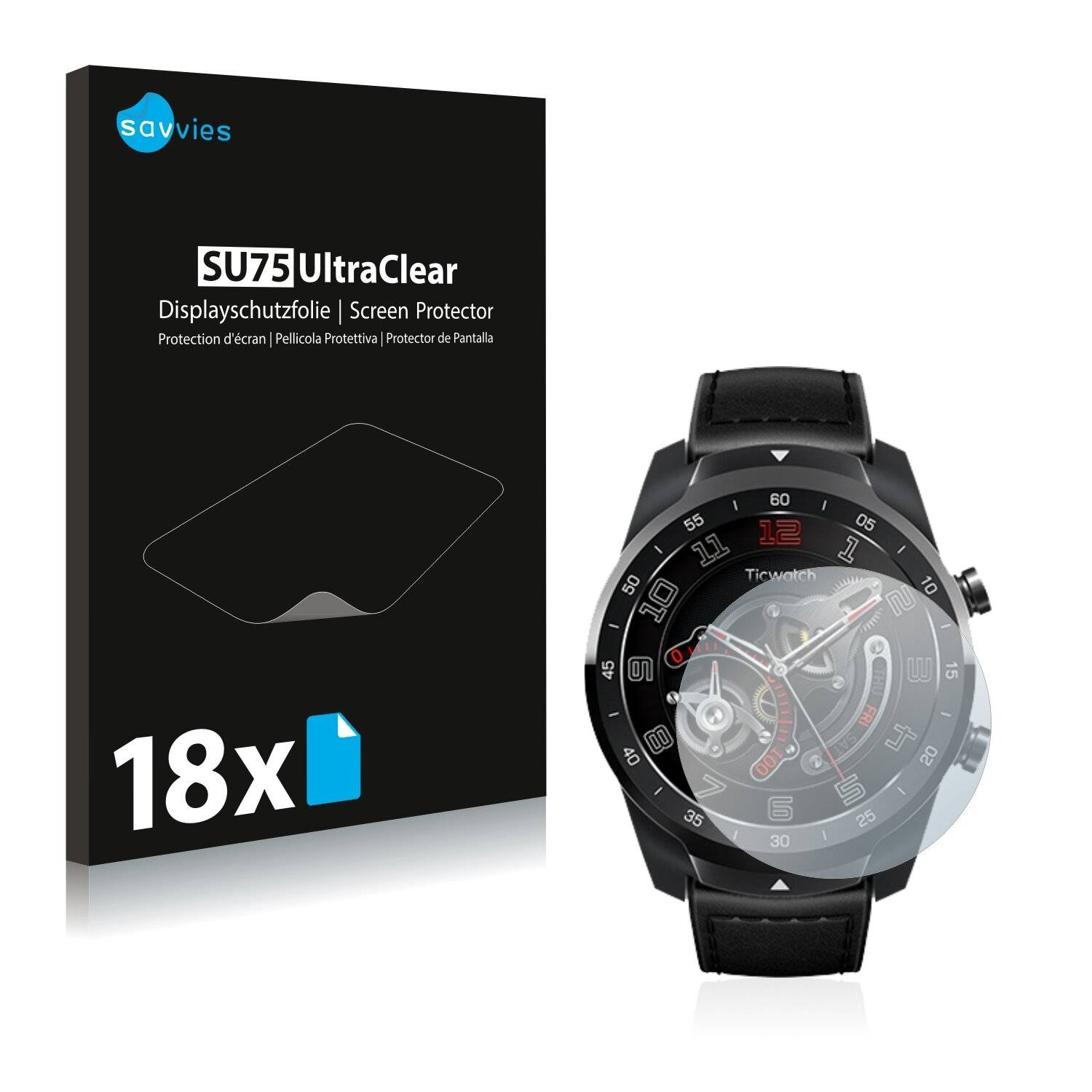 18x Savvies SU75 Displayschutzfolie für Mobvoi Ticwatch Pro