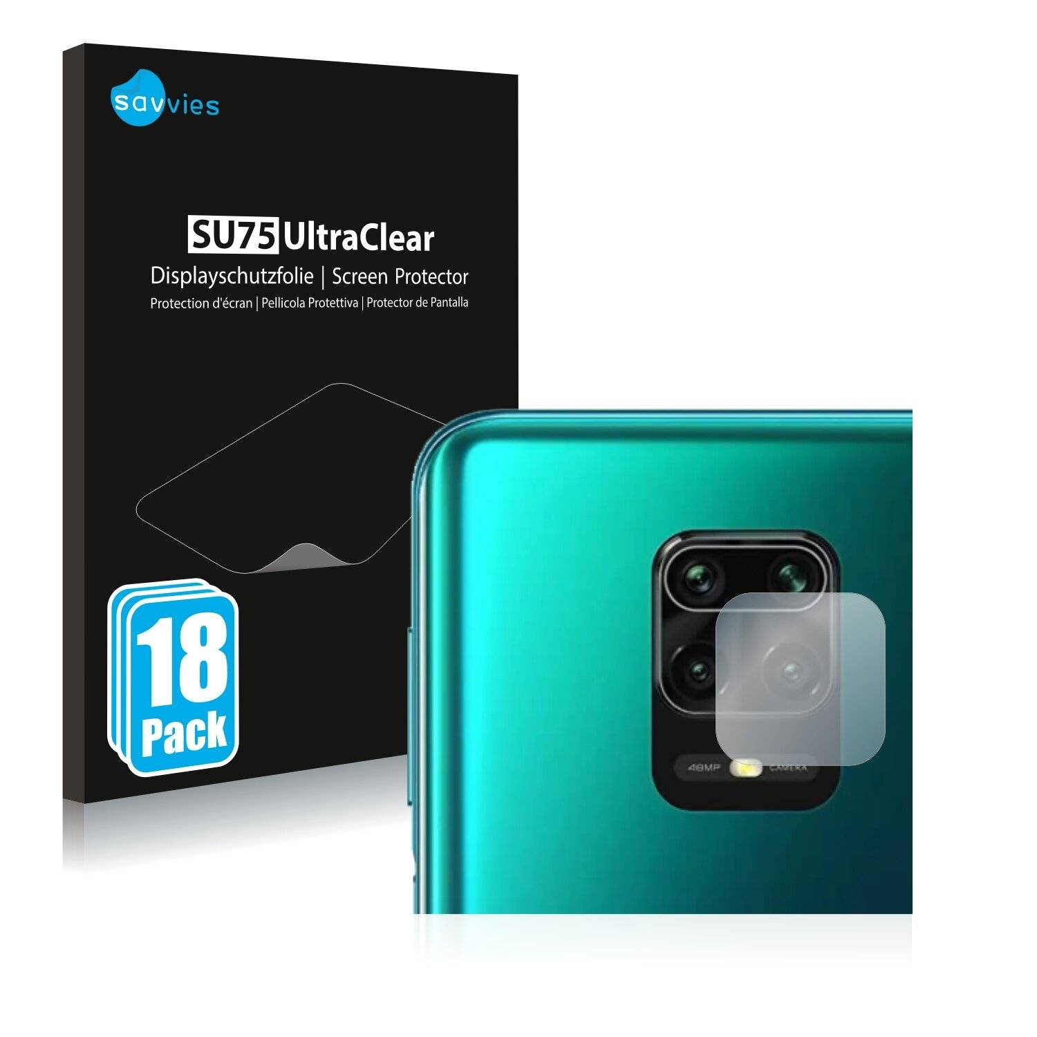 18x Savvies SU75 Displayschutzfolie für Xiaomi Redmi Note 9 Pro (NUR