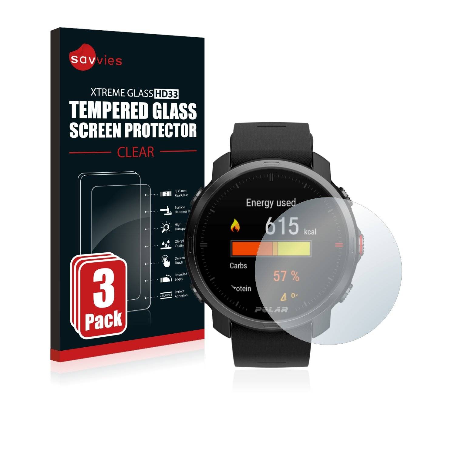 3x Savvies HD33 Clear Schutzglas für Polar Grit