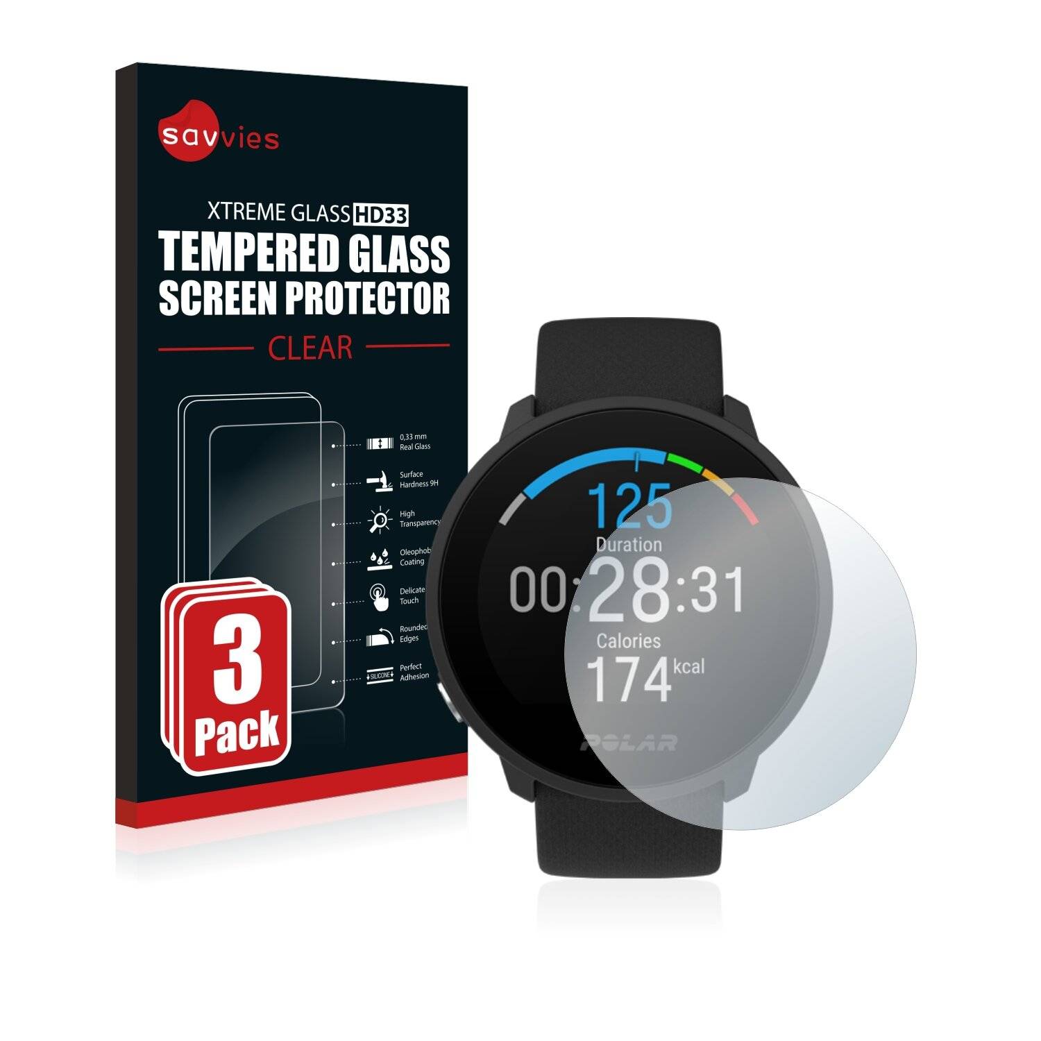 3x Savvies HD33 Clear Schutzglas für Polar