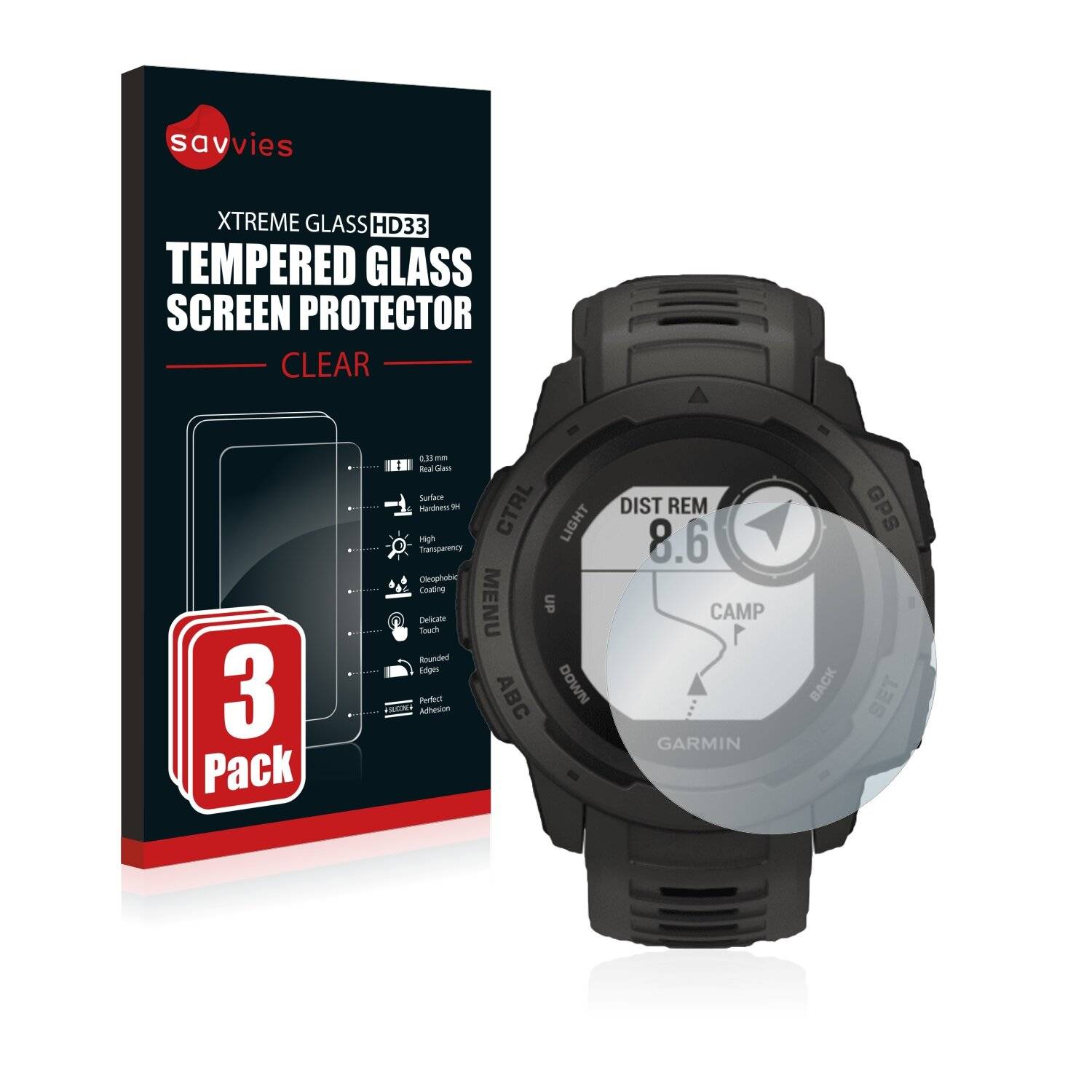 3x Savvies HD33 Clear Schutzglas für Garmin Instinct