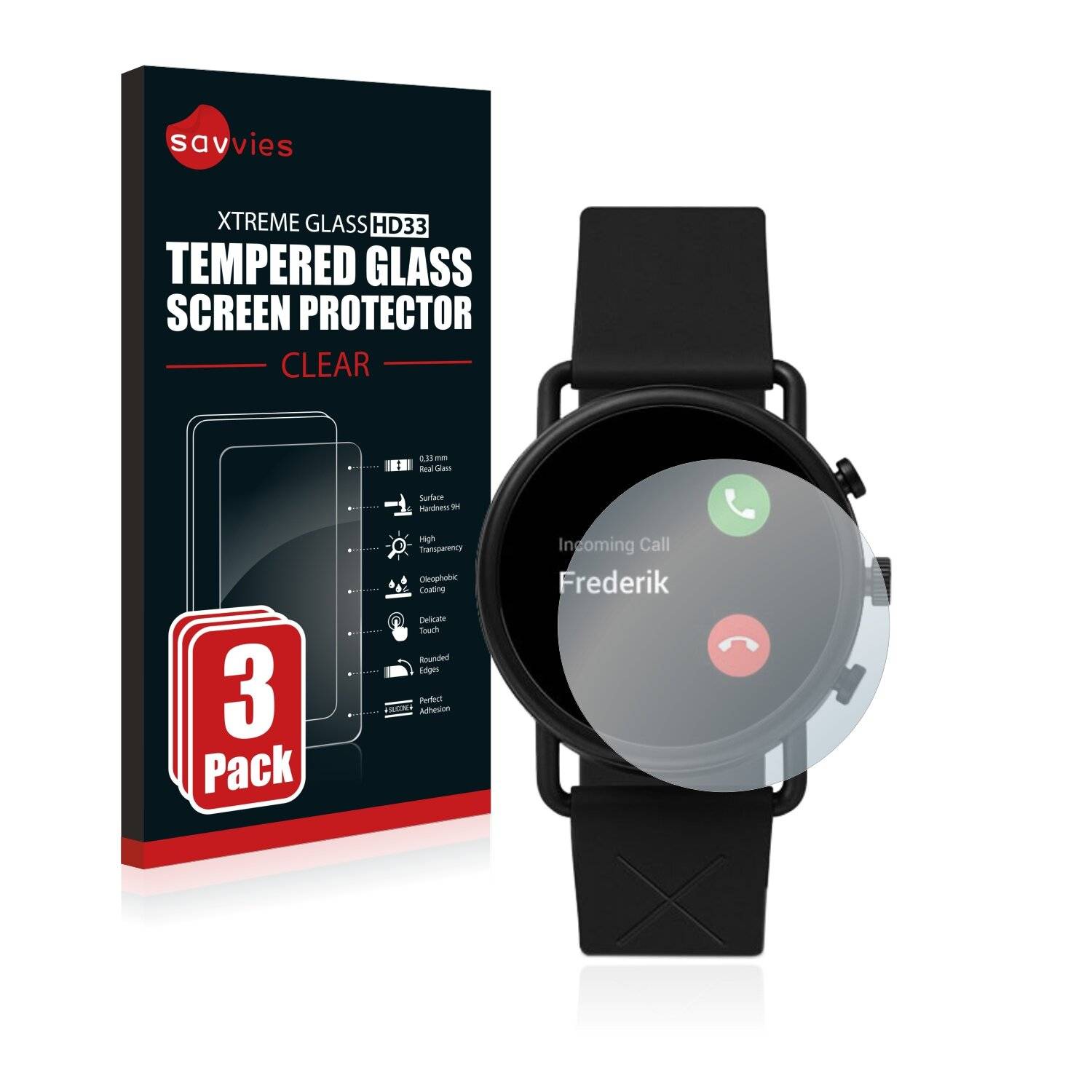 3x Savvies HD33 Clear Schutzglas für Skagen Smartwatch Falster 3 X by