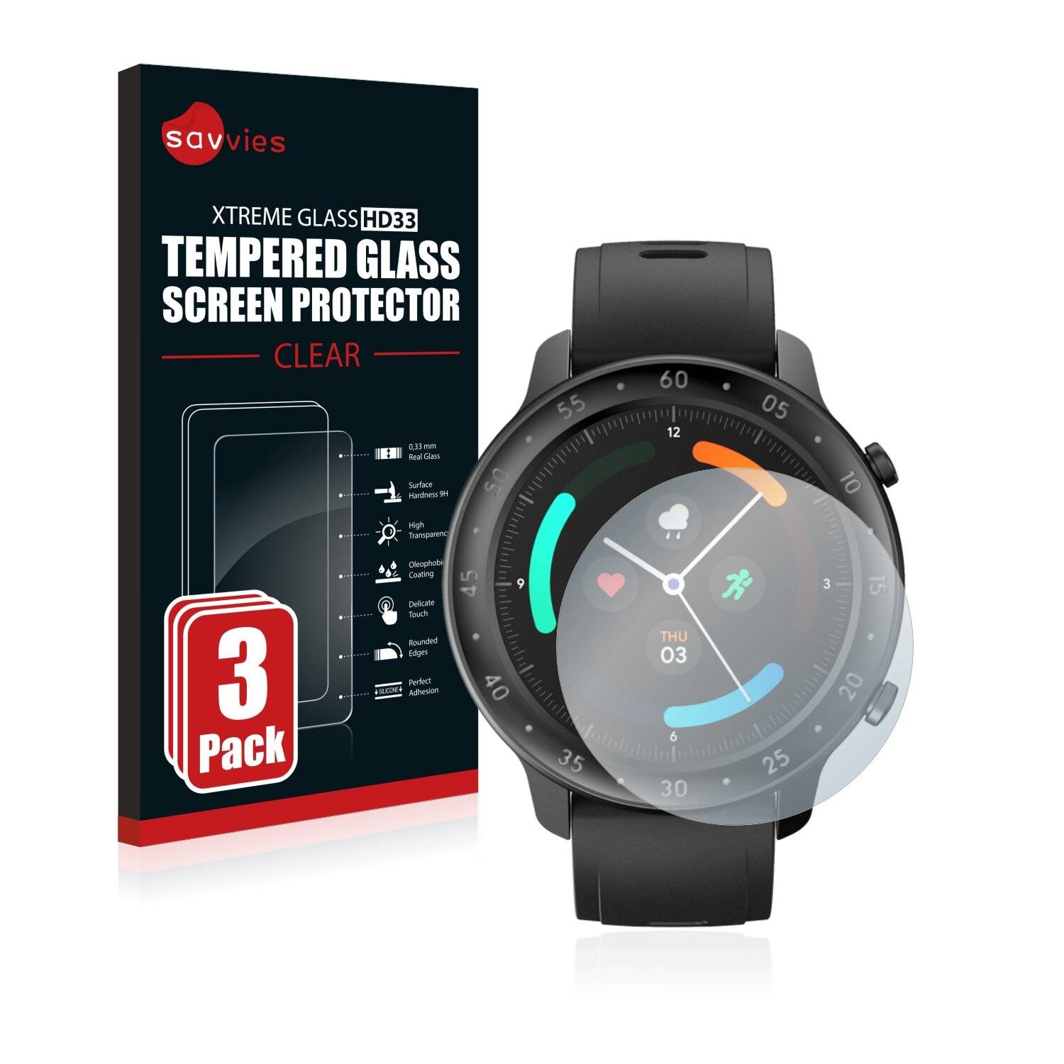3x Savvies HD33 Clear Schutzglas für Mobvoi Ticwatch