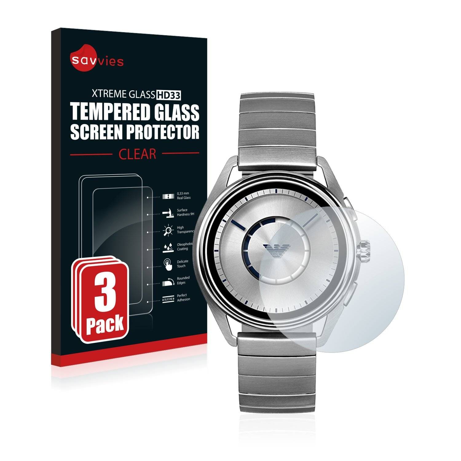 3x Savvies HD33 Clear Schutzglas für Emporio Armani Connected