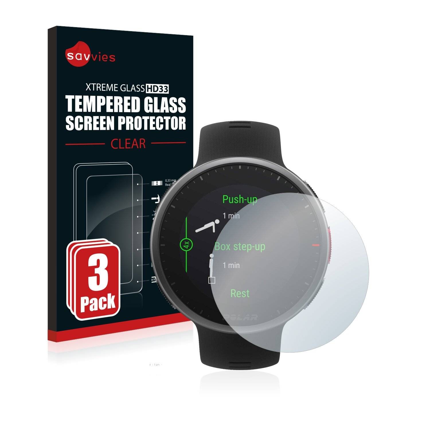 3x Savvies HD33 Clear Schutzglas für Polar Vantage
