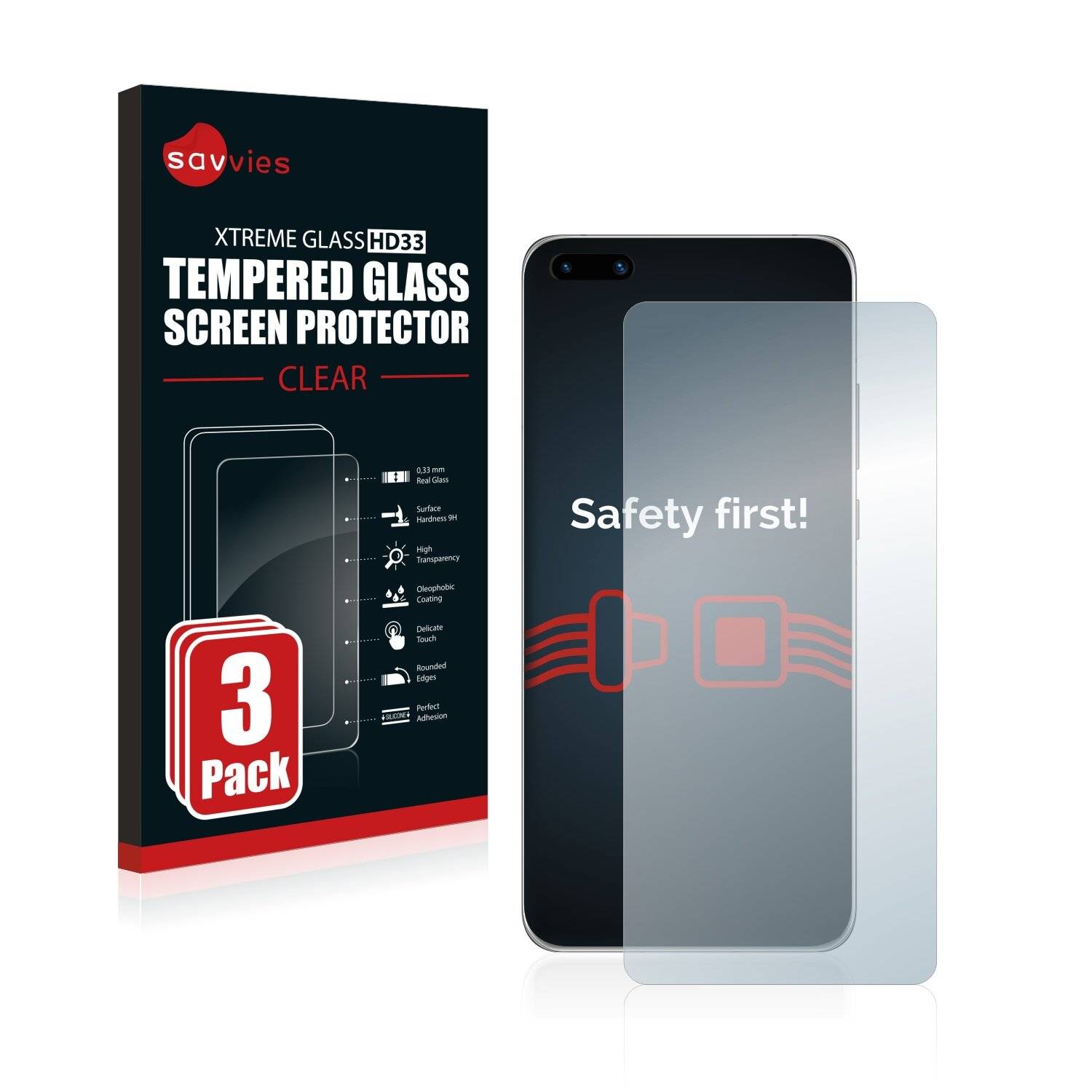 3x Savvies HD33 Clear Schutzglas für Huawei