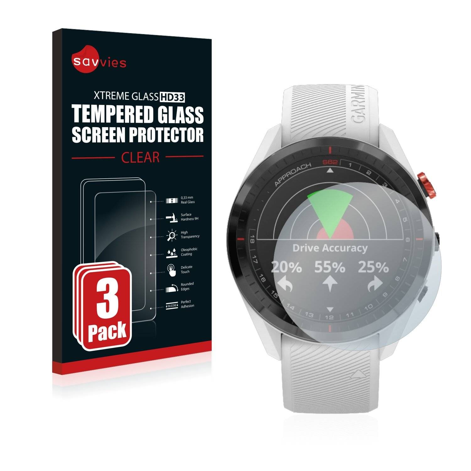 3x Savvies HD33 Clear Schutzglas für Garmin Approach