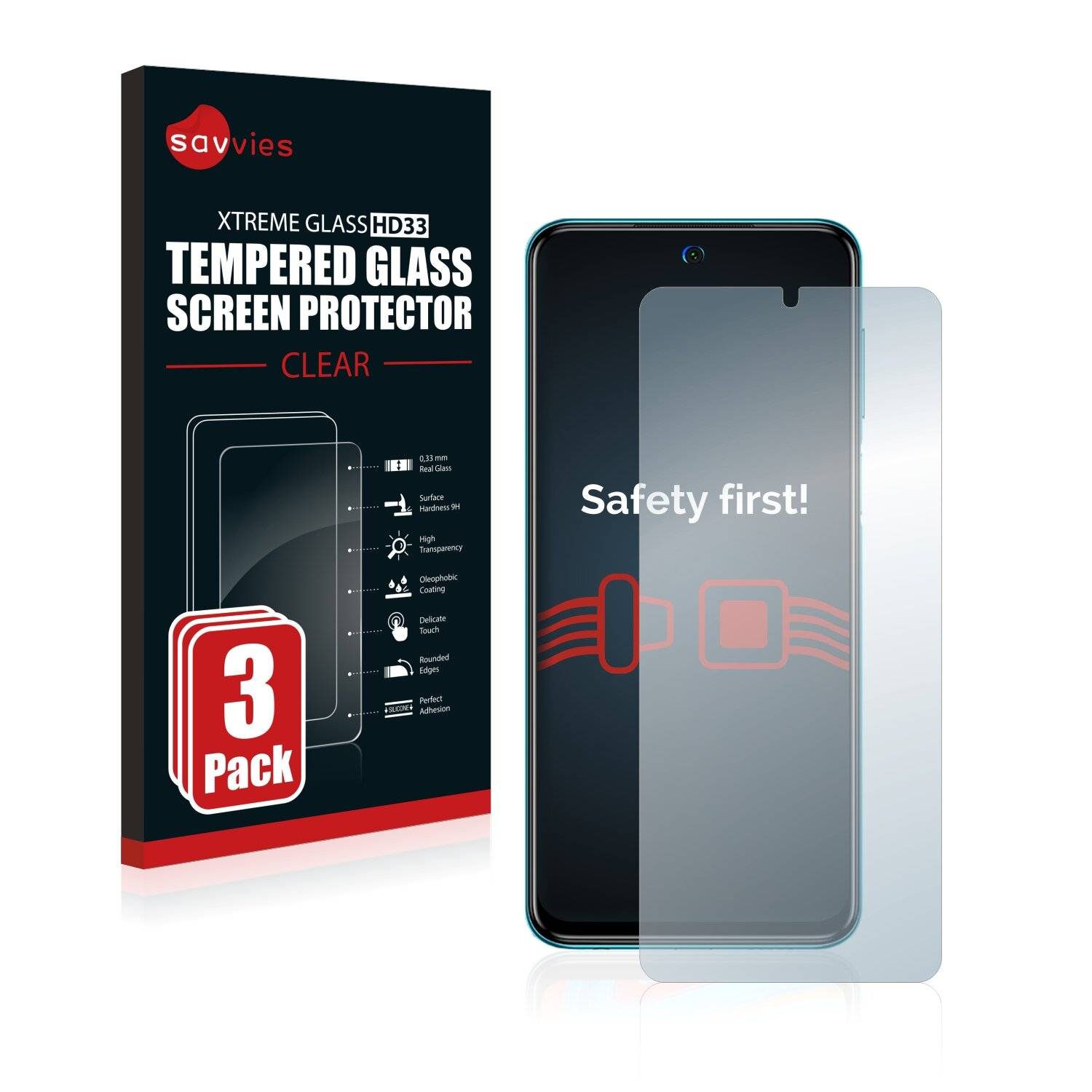 3x Savvies HD33 Clear Schutzglas für Xiaomi Redmi Note 9 Pro