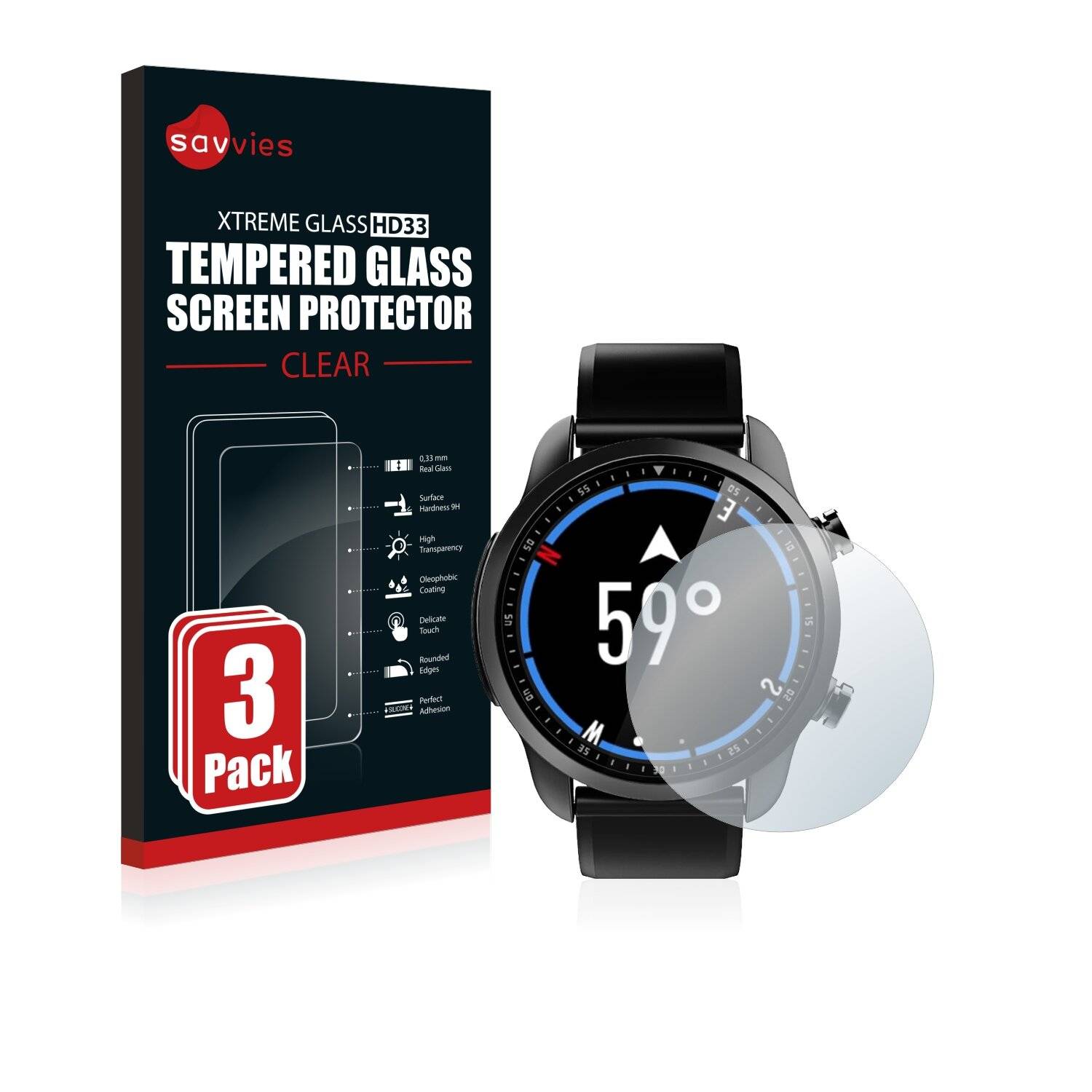 3x Savvies HD33 Clear Schutzglas für Kospet