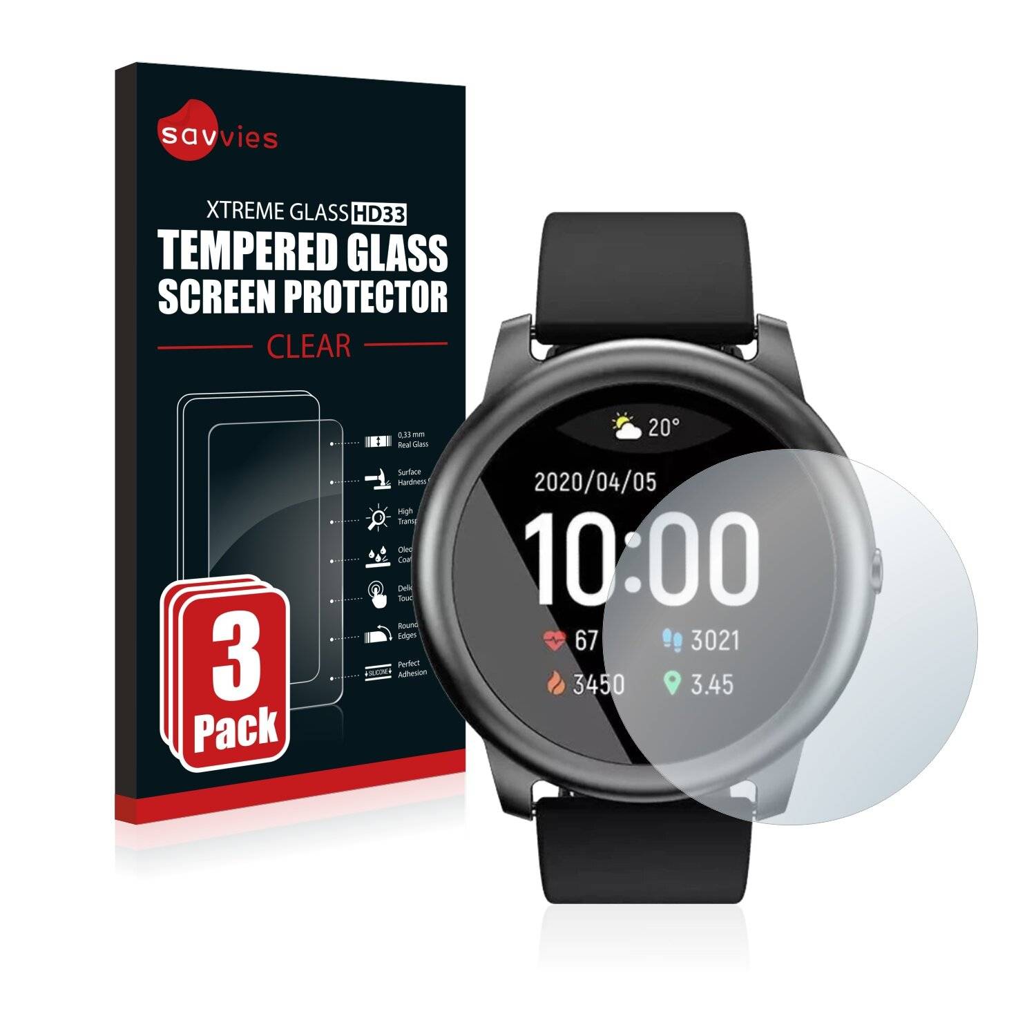 3x Savvies HD33 Clear Schutzglas für Xiaomi Haylou Solar