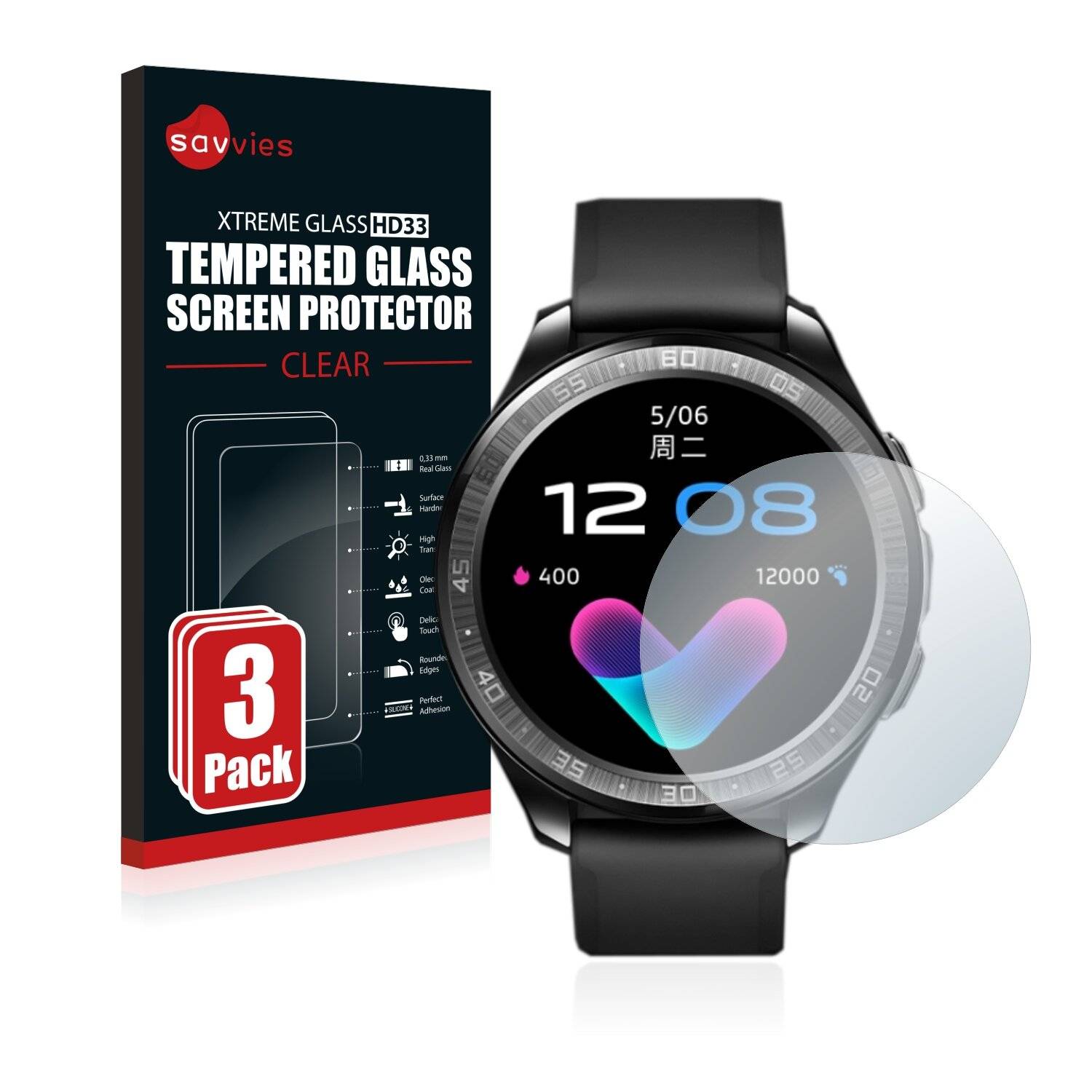 3x Savvies HD33 Clear Schutzglas für Vivo Watch (46