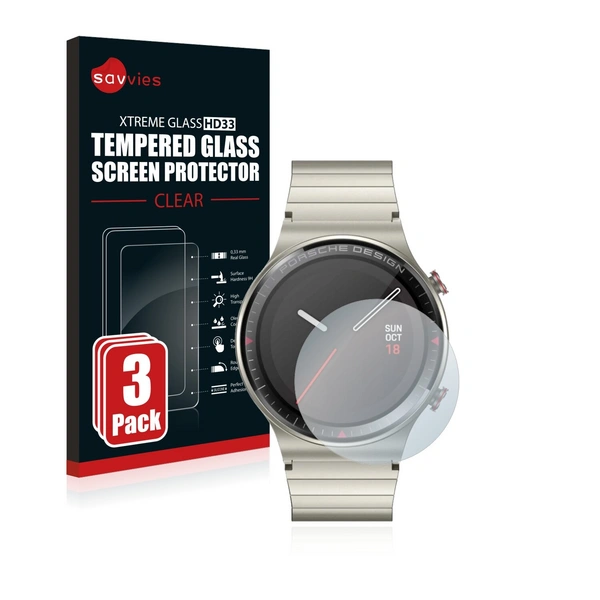 3x Savvies HD33 Clear Schutzglas für Huawei Watch GT 2 Porsche 3x Savvies HD33 Clear Schutzglas für Huawei Watch GT 2 Porsche