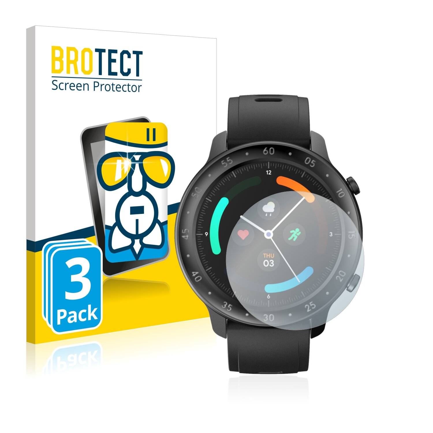 3x BROTECT AirGlass Schutzglas Folie für Mobvoi Ticwatch